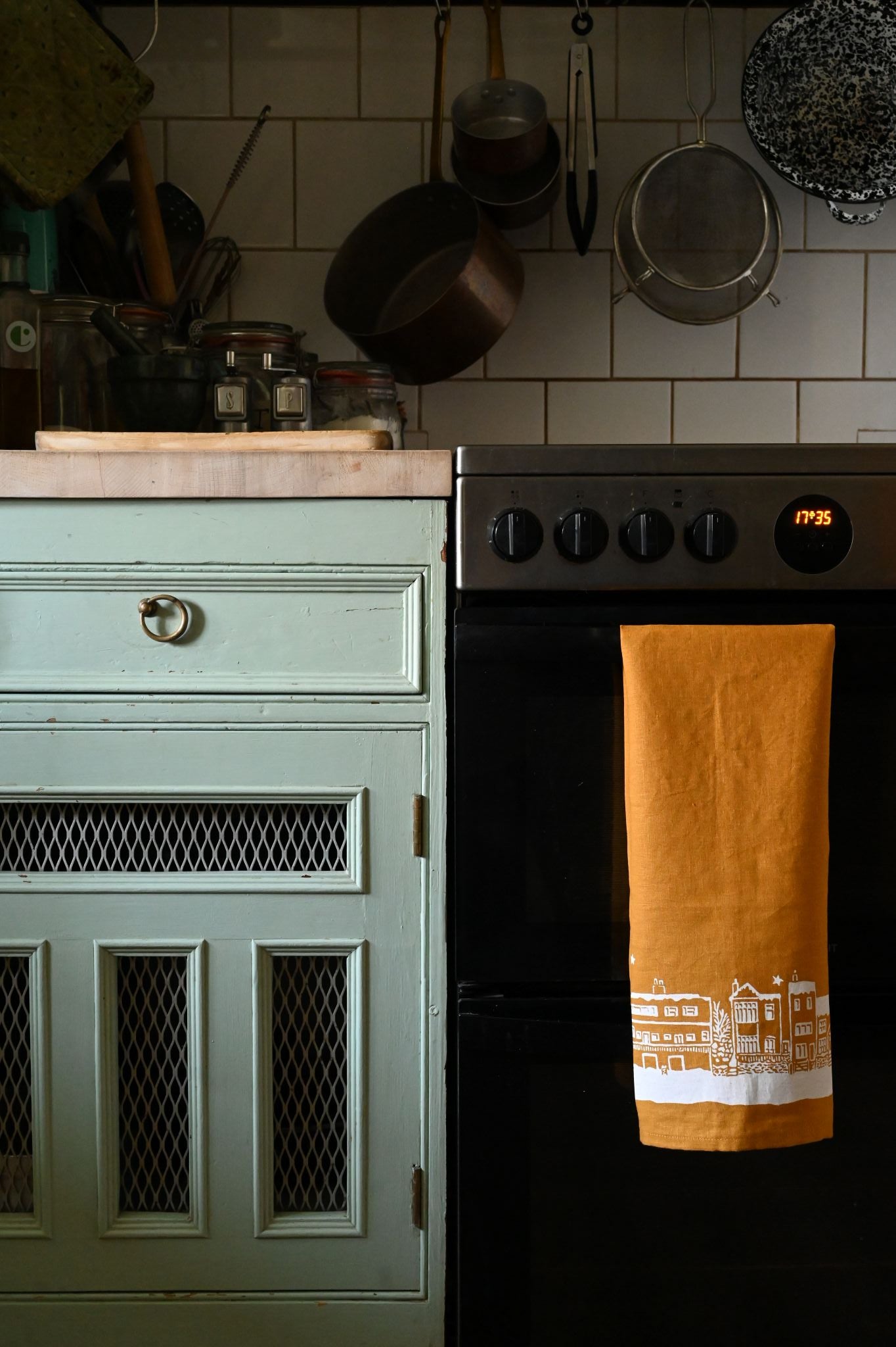 Kate Westcott Houses Linen Tea Towel in Ochre Yellow
