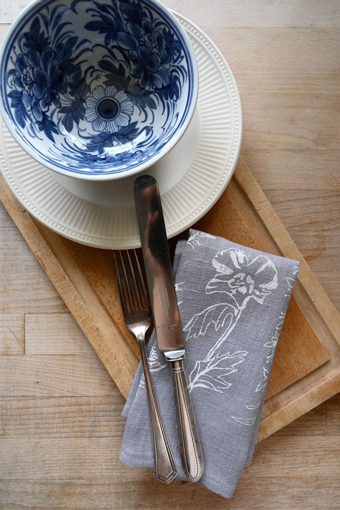 Kate Westcott Flowers Linen Napkin in Lilac Grey