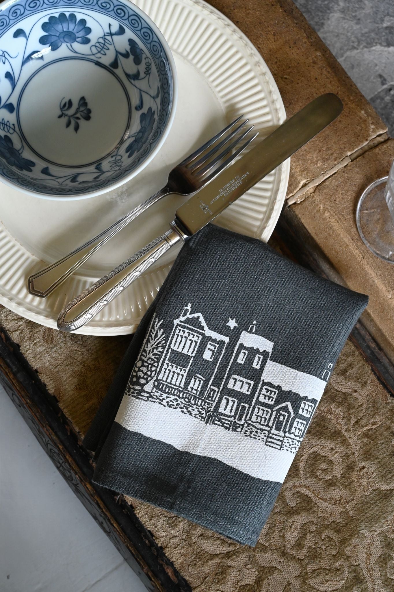 Kate Westcott Houses Linen Napkin in Smoke Grey