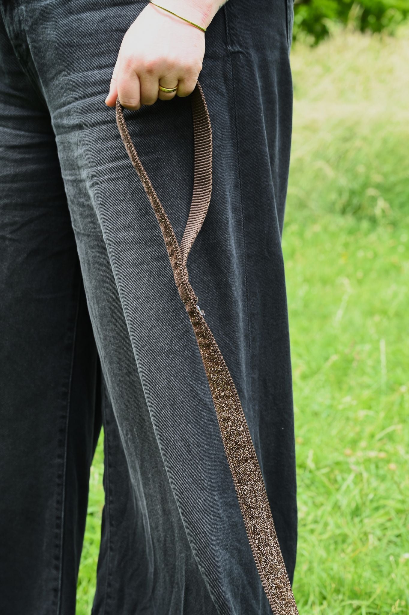Chocolate Brown Glitter Velvet Dog Lead - 5ft