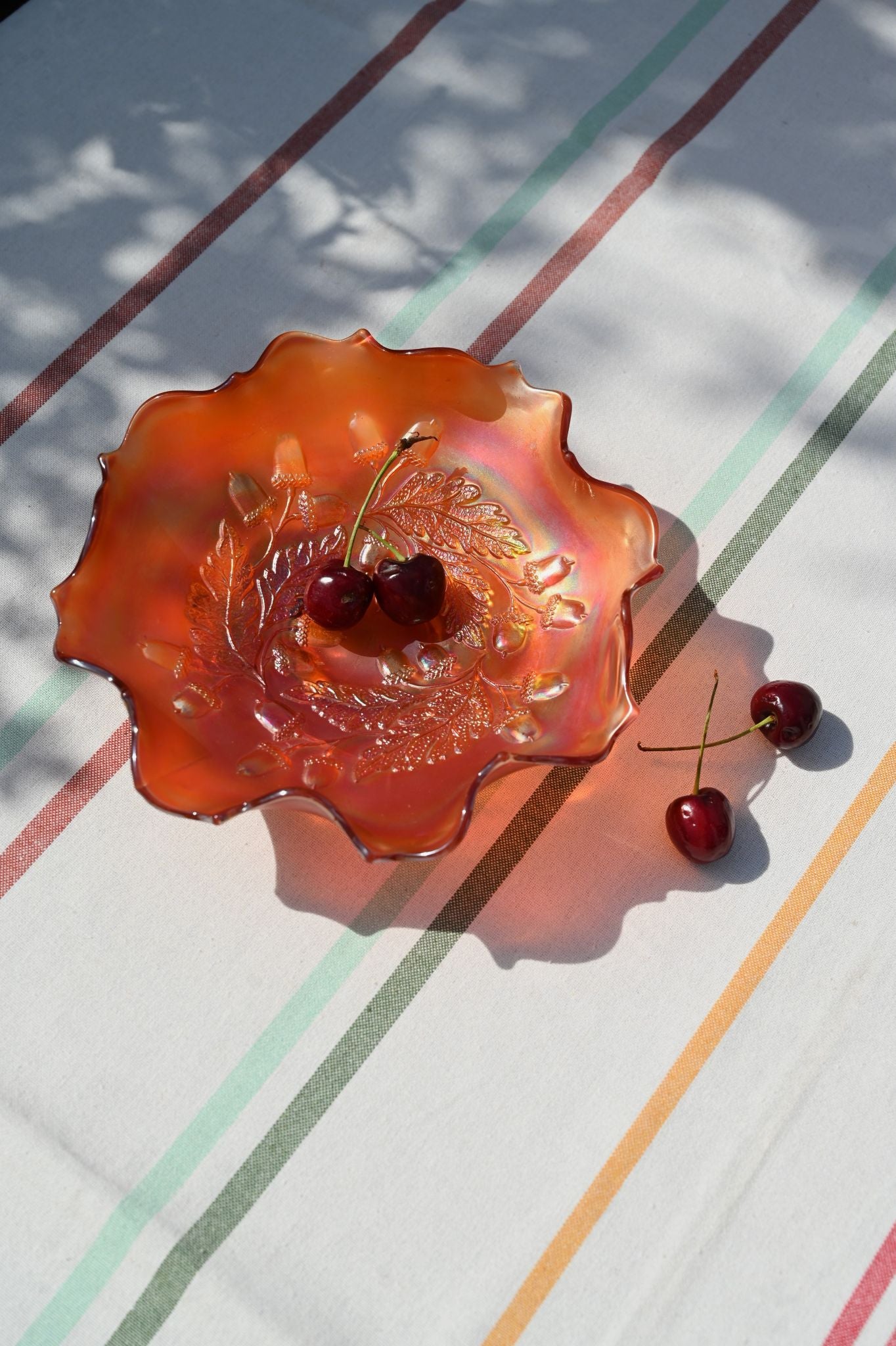 Ruffled Acorn Carnival Glass Bowl