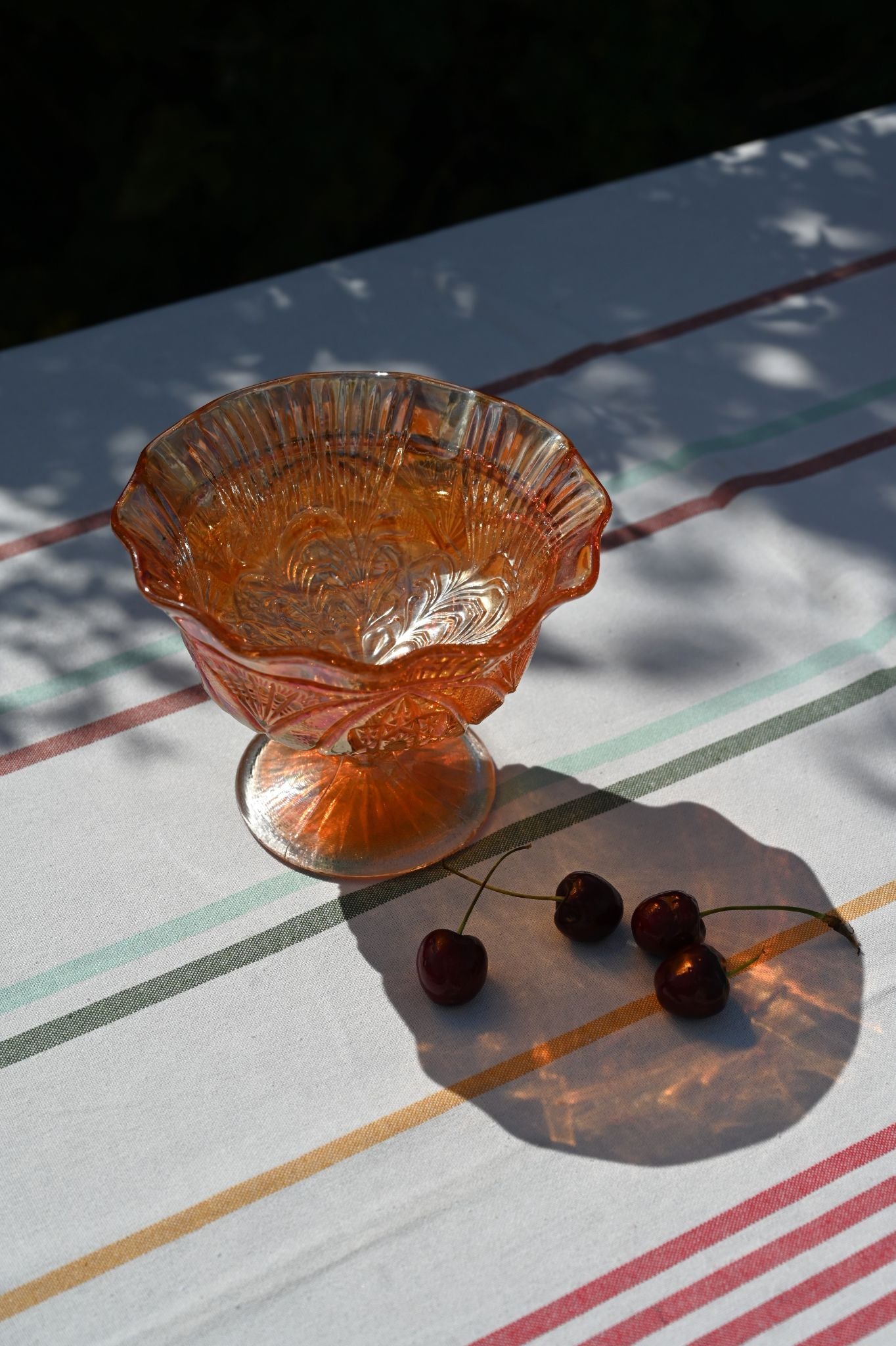 Lotus Flower Raised Carnival Glass Bowl