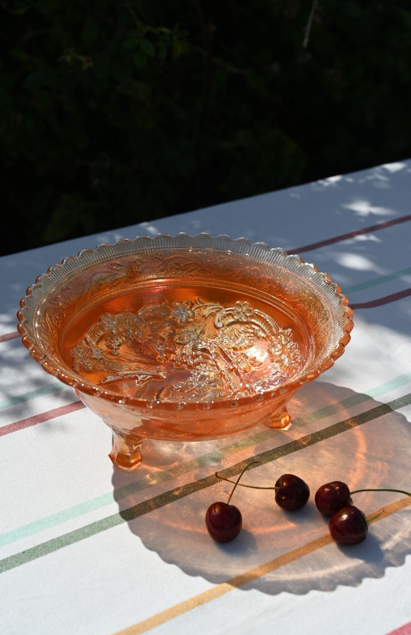 Large Scalloped Windmill Carnival Glass Footed Bowl