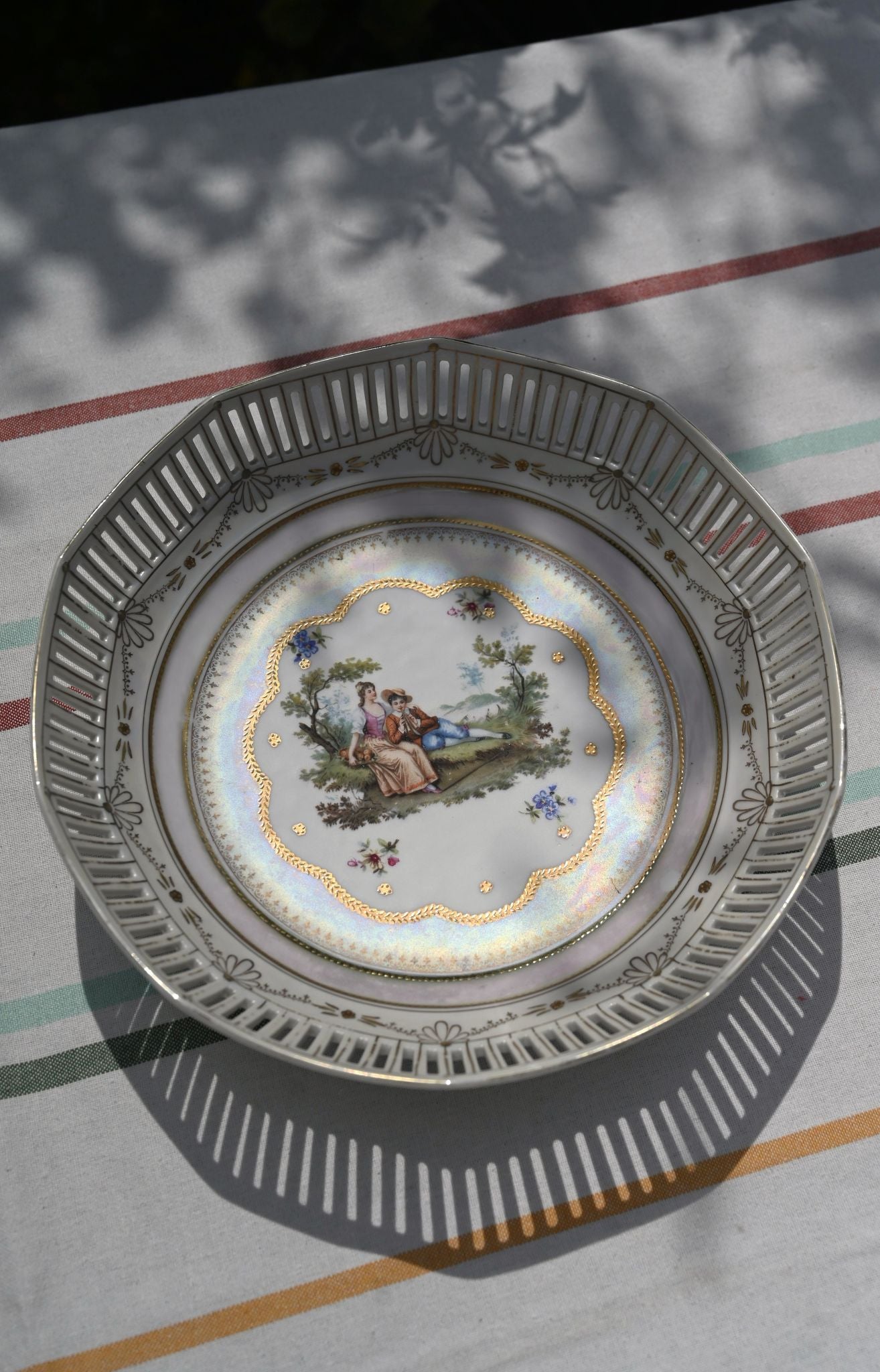Vintage Leaning Gentleman Large Basket Bowl