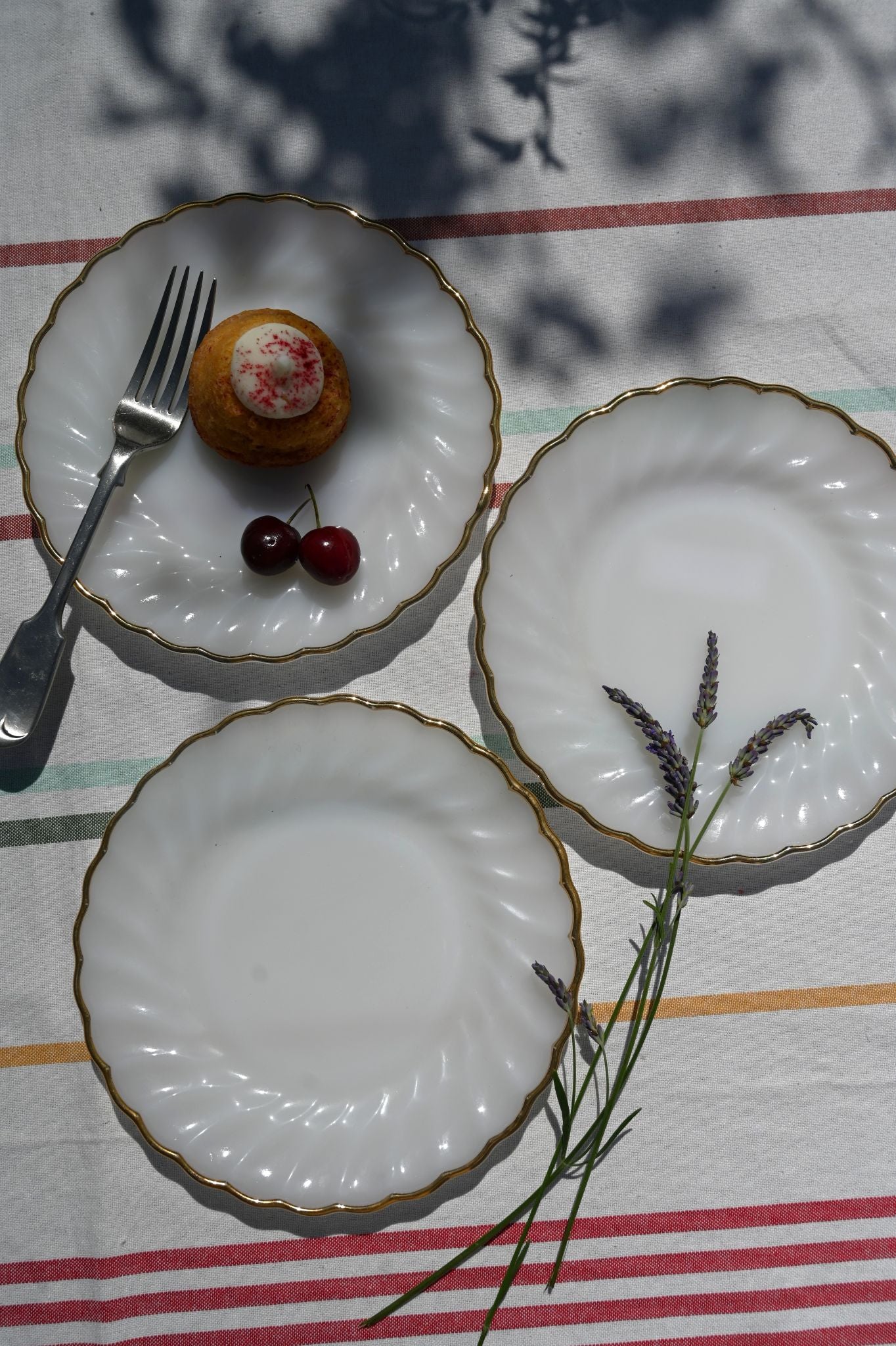 Anchor Hocking Set of Three Milk Carnival Plates