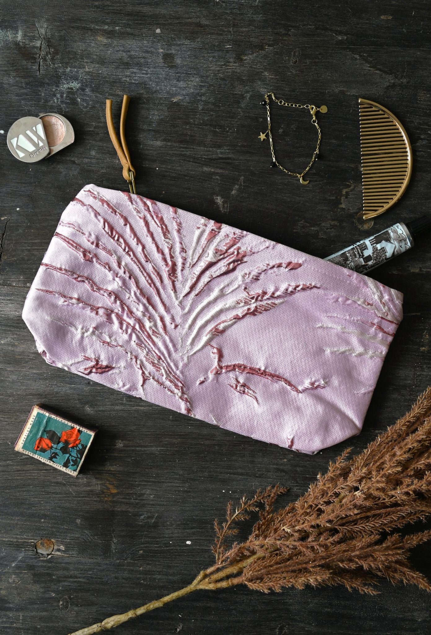 Large Pink Metallic Pampas Pouch