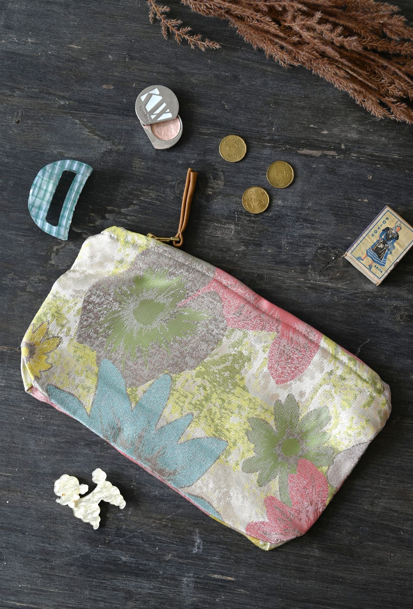 Large Pink and Yellow Vintage Floral Pouch