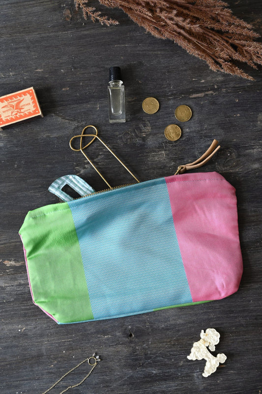 Large Green and Pink Block Colour Pouch