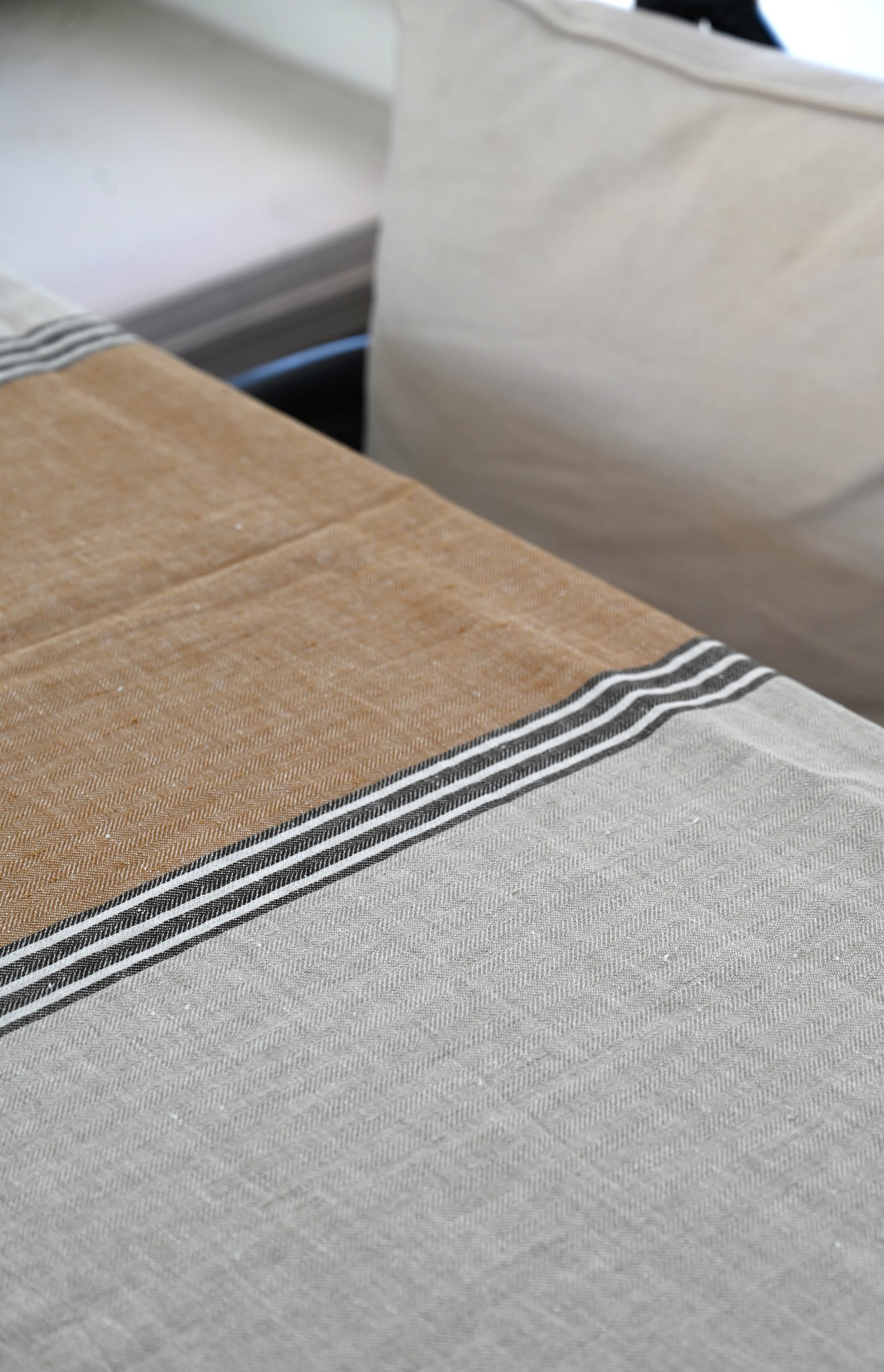 Mustard Stripe Linen Tablecloth