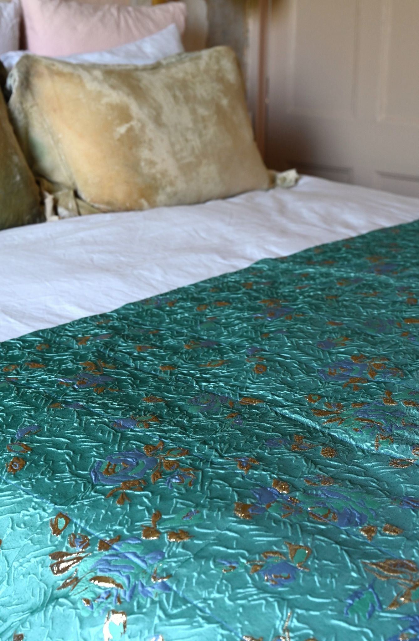 Teal and Gold Metallic Floral Dagny Limited Edition Bed Throw