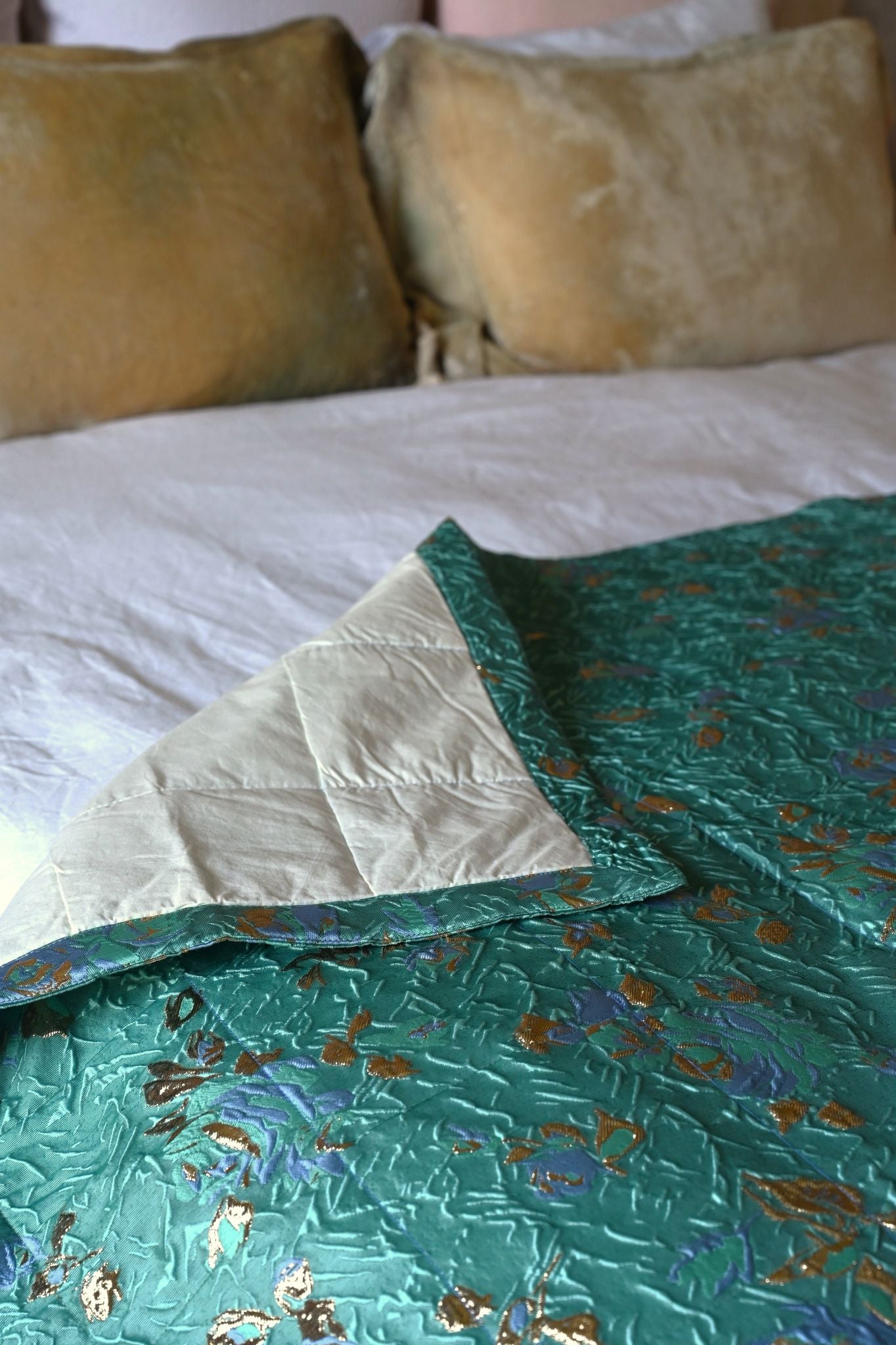Teal and Gold Metallic Floral Dagny Limited Edition Bed Throw