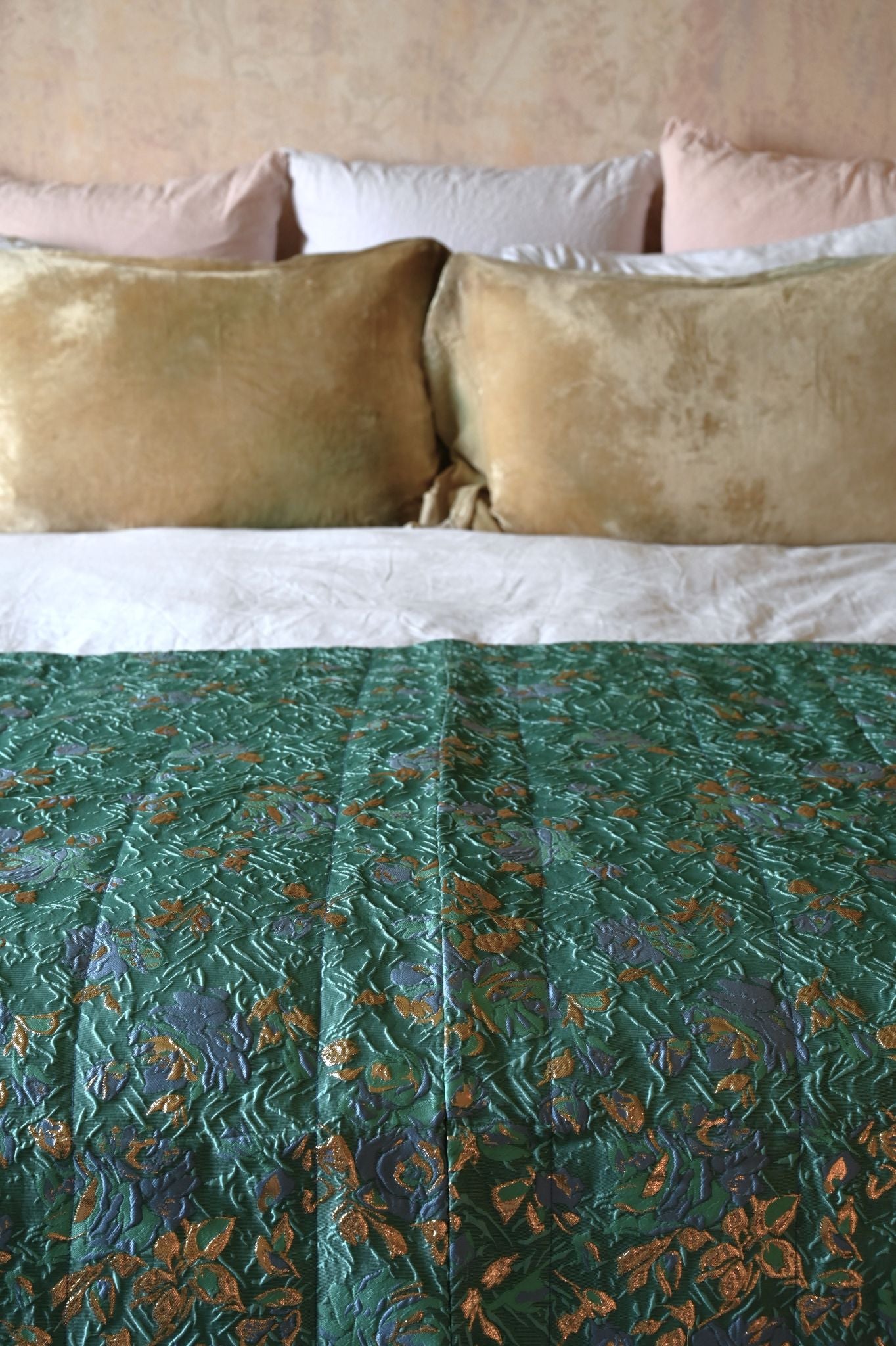 Teal and Gold Metallic Floral Dagny Limited Edition Bed Throw