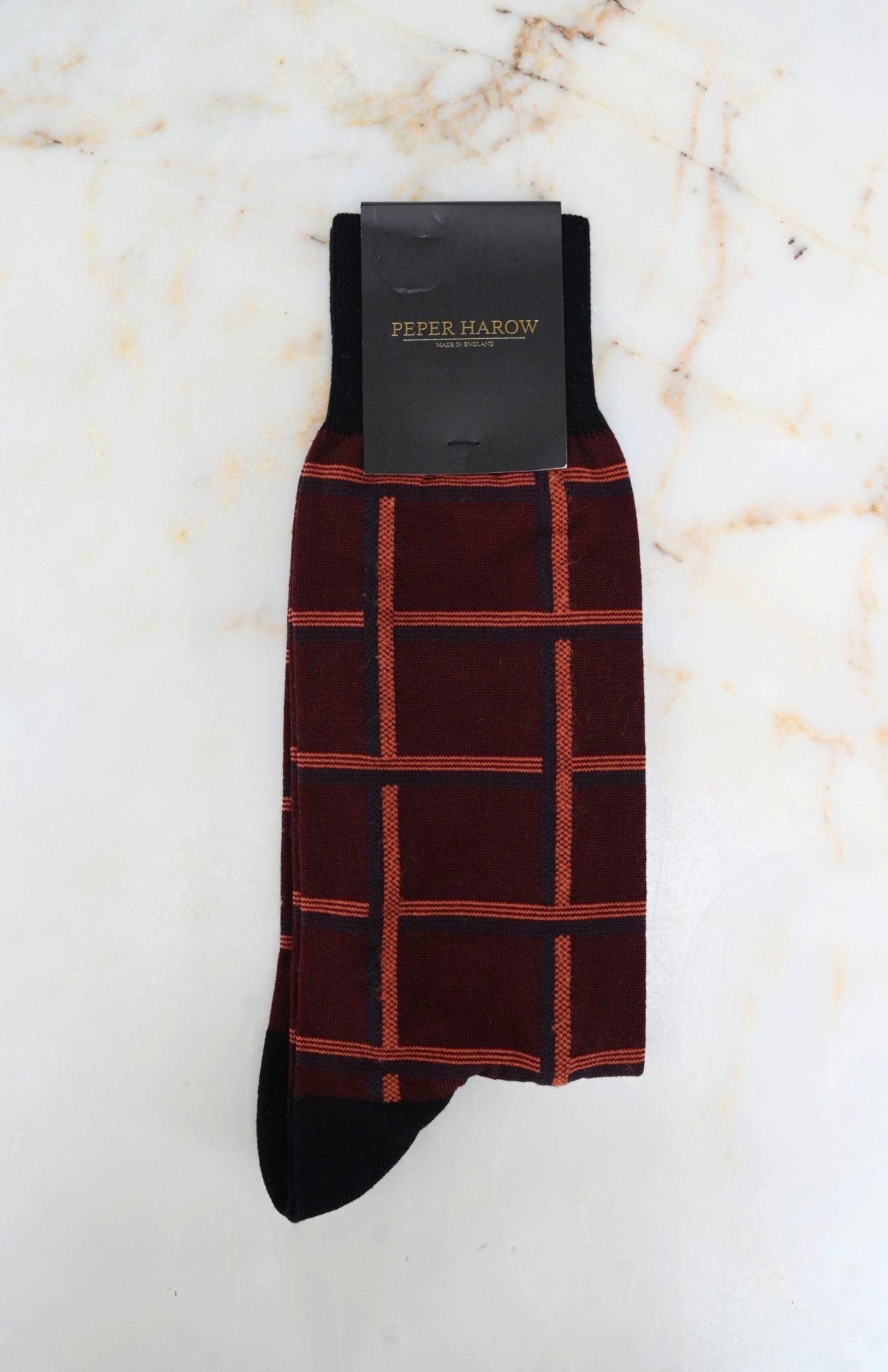 Burgundy Check Peper Harow Mens Socks