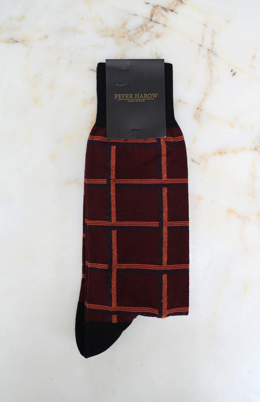 Burgundy Check Peper Harow Mens Socks