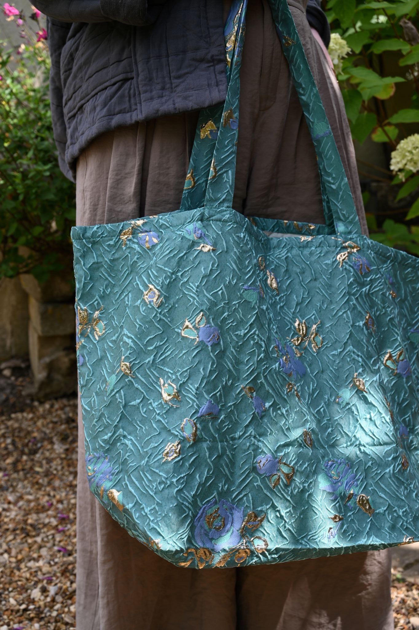 Large Teal and Copper Splash Floral Tote