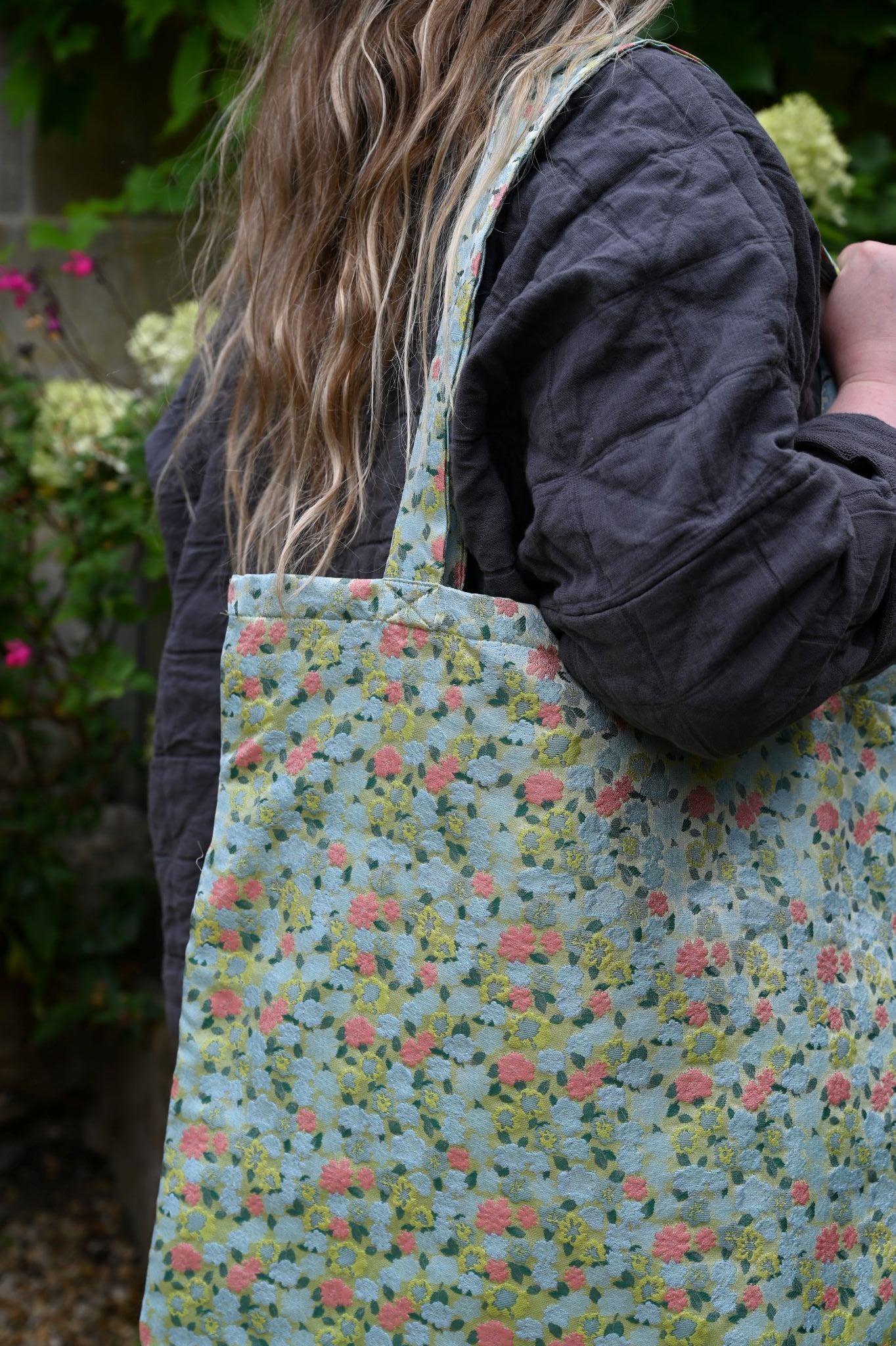 Green and Blue Ditsy Floral Tote Bag