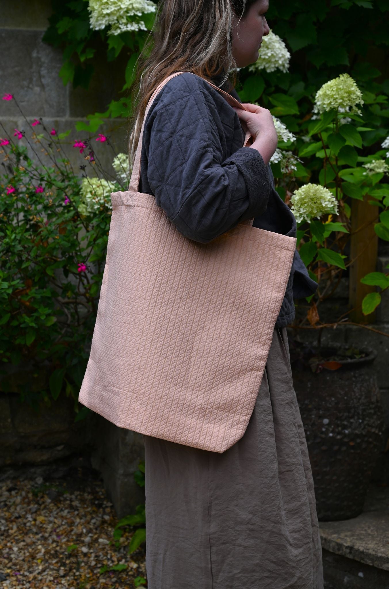 Pink Ditsy Triangle Tote Bag