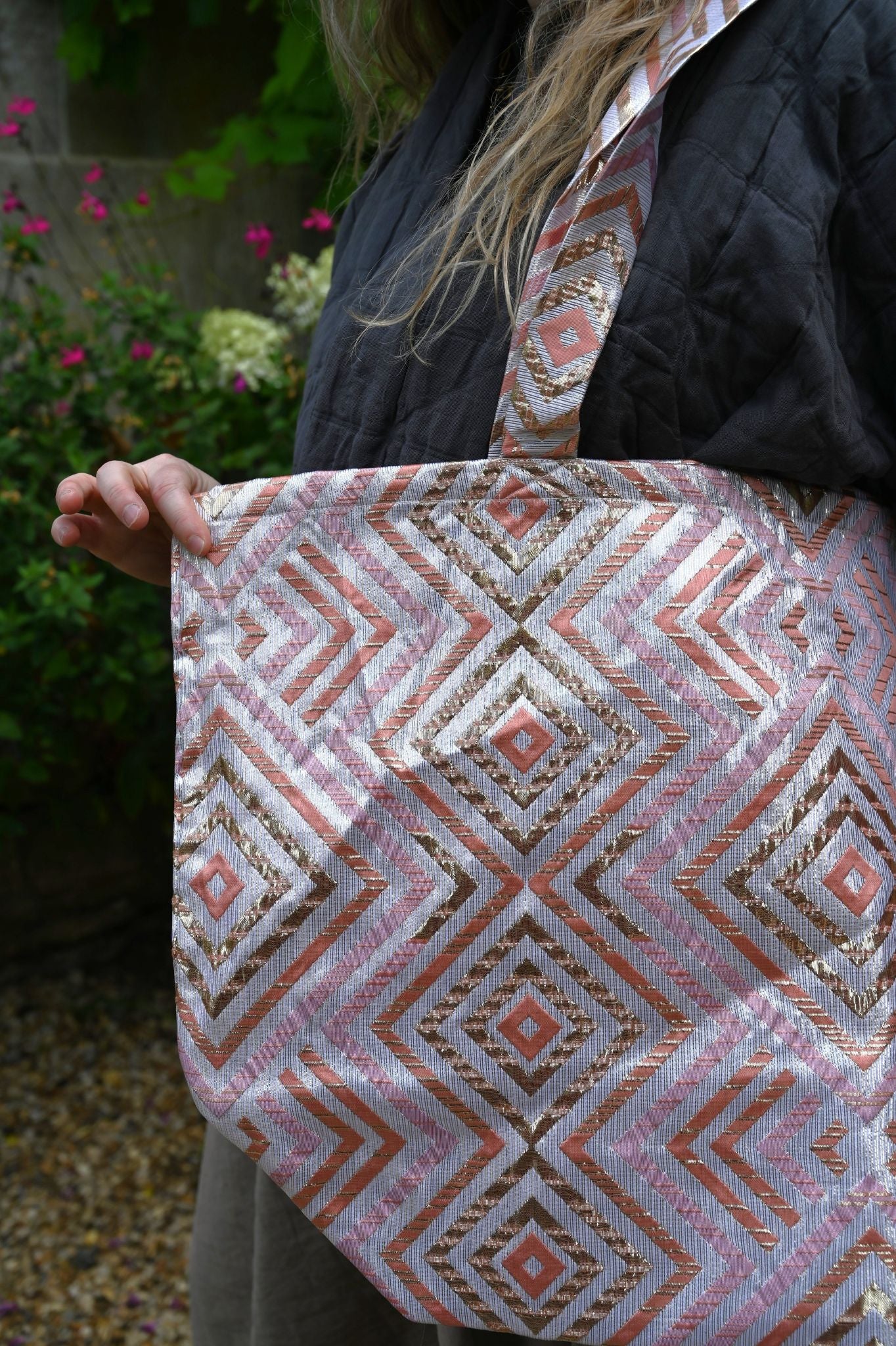 Large Pink Diamond Metallic Tote Bag