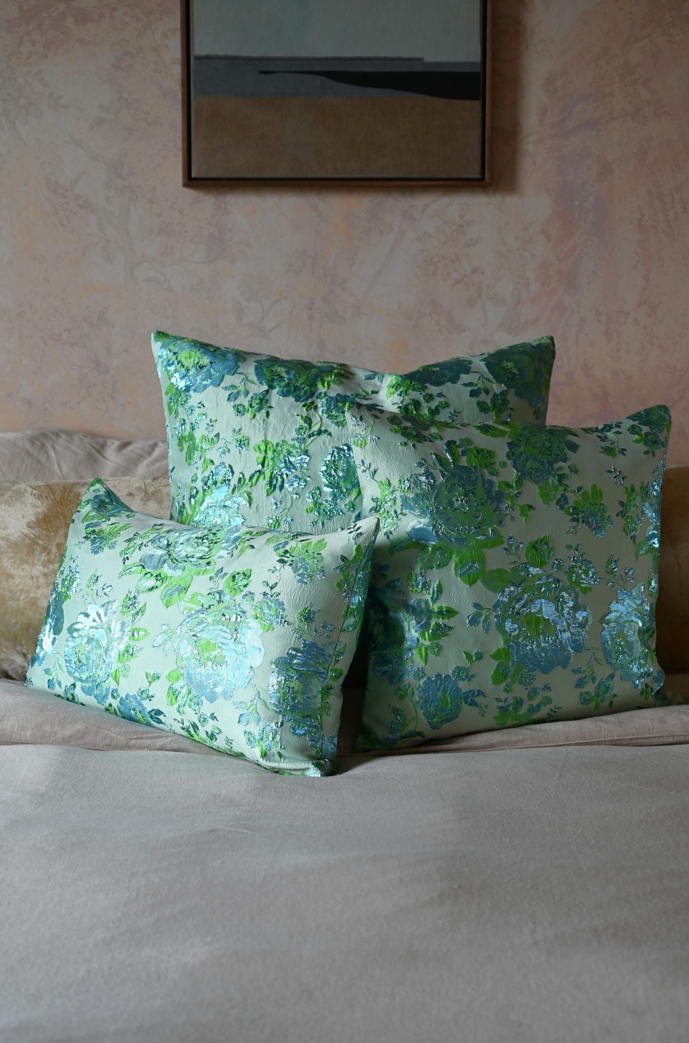 Blue and Green Peony Cushion Collection