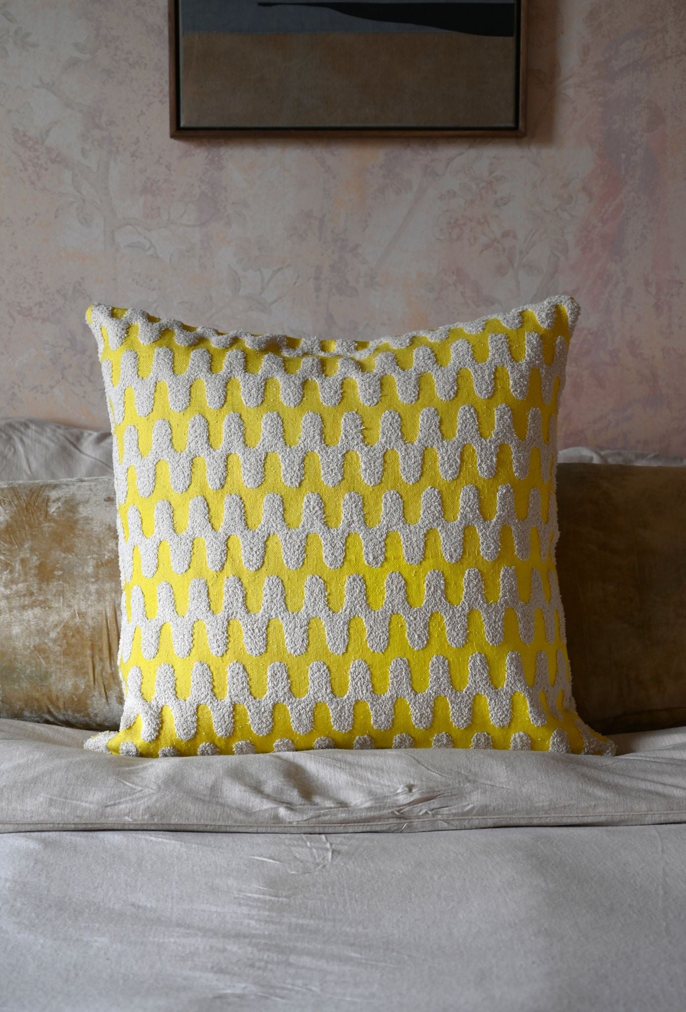Yellow and White Tufted Zigzag Cushion Collection