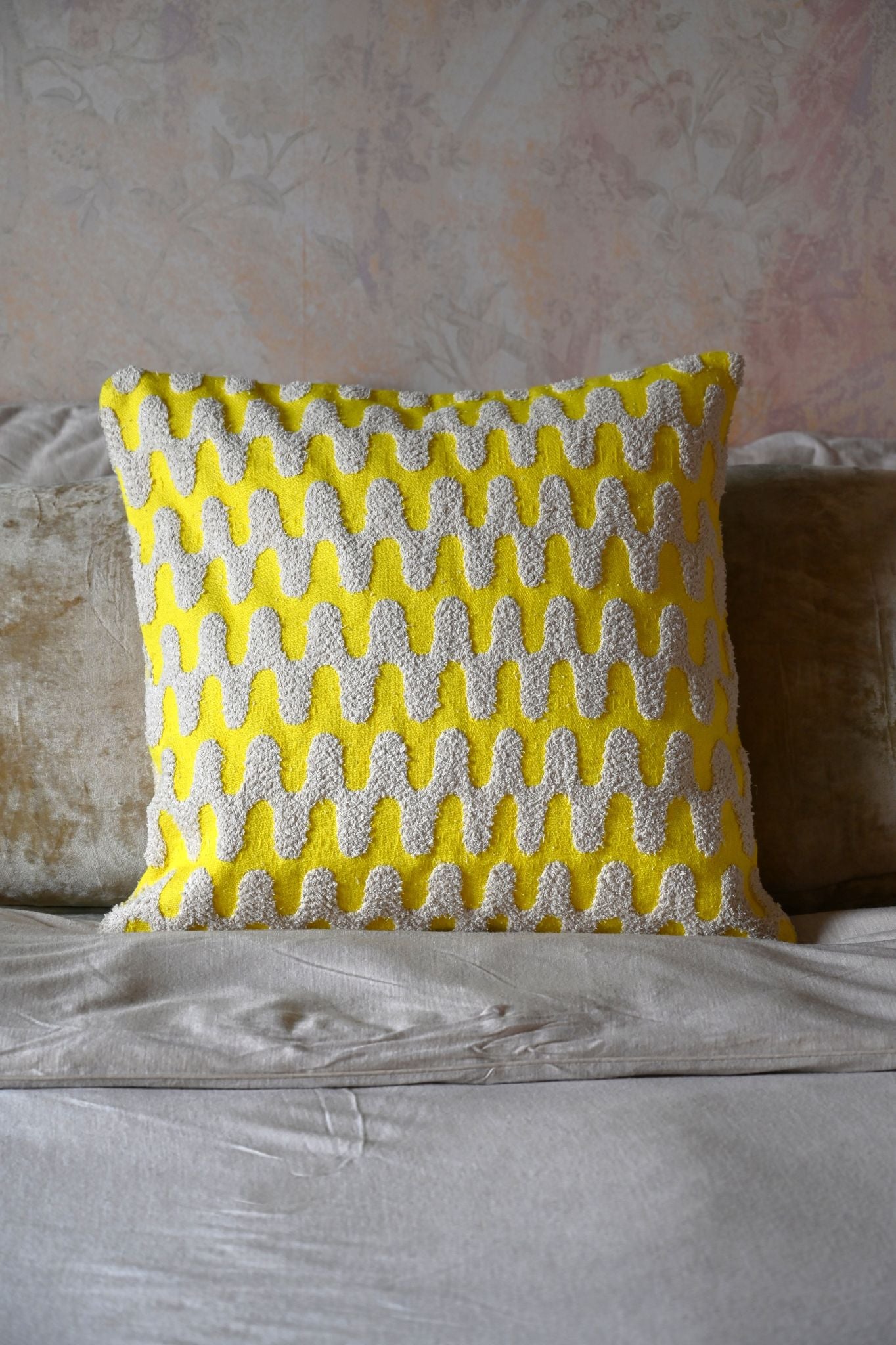 Yellow and White Tufted Zigzag Cushion Collection