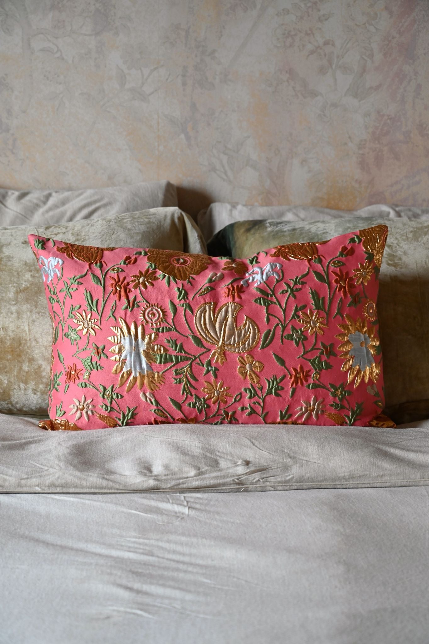 Coral and Peach Champagne Floral Cushion Collection
