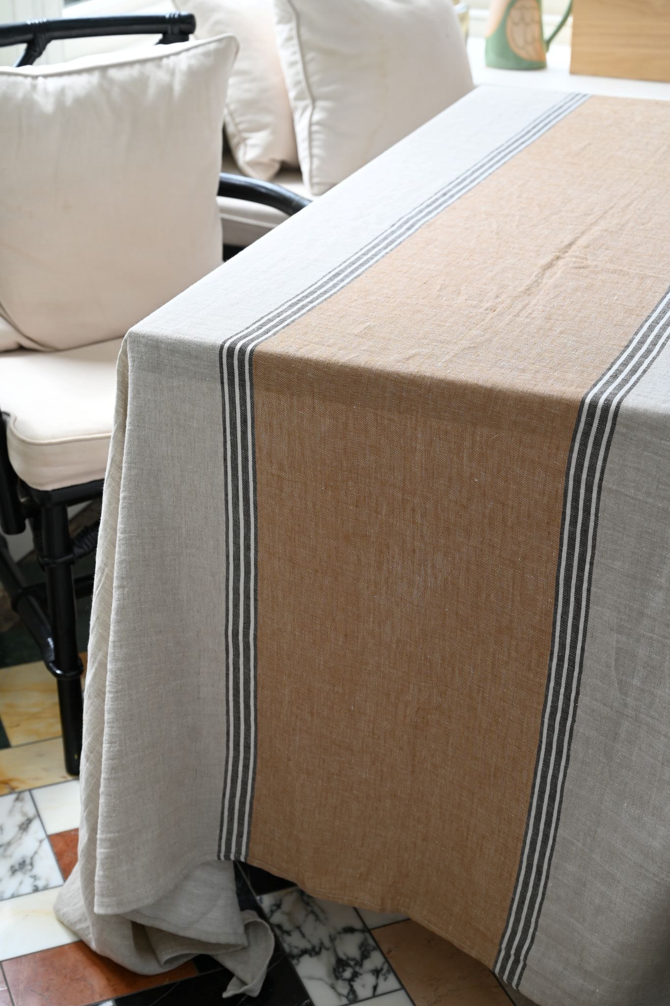 Mustard Stripe Linen Tablecloth
