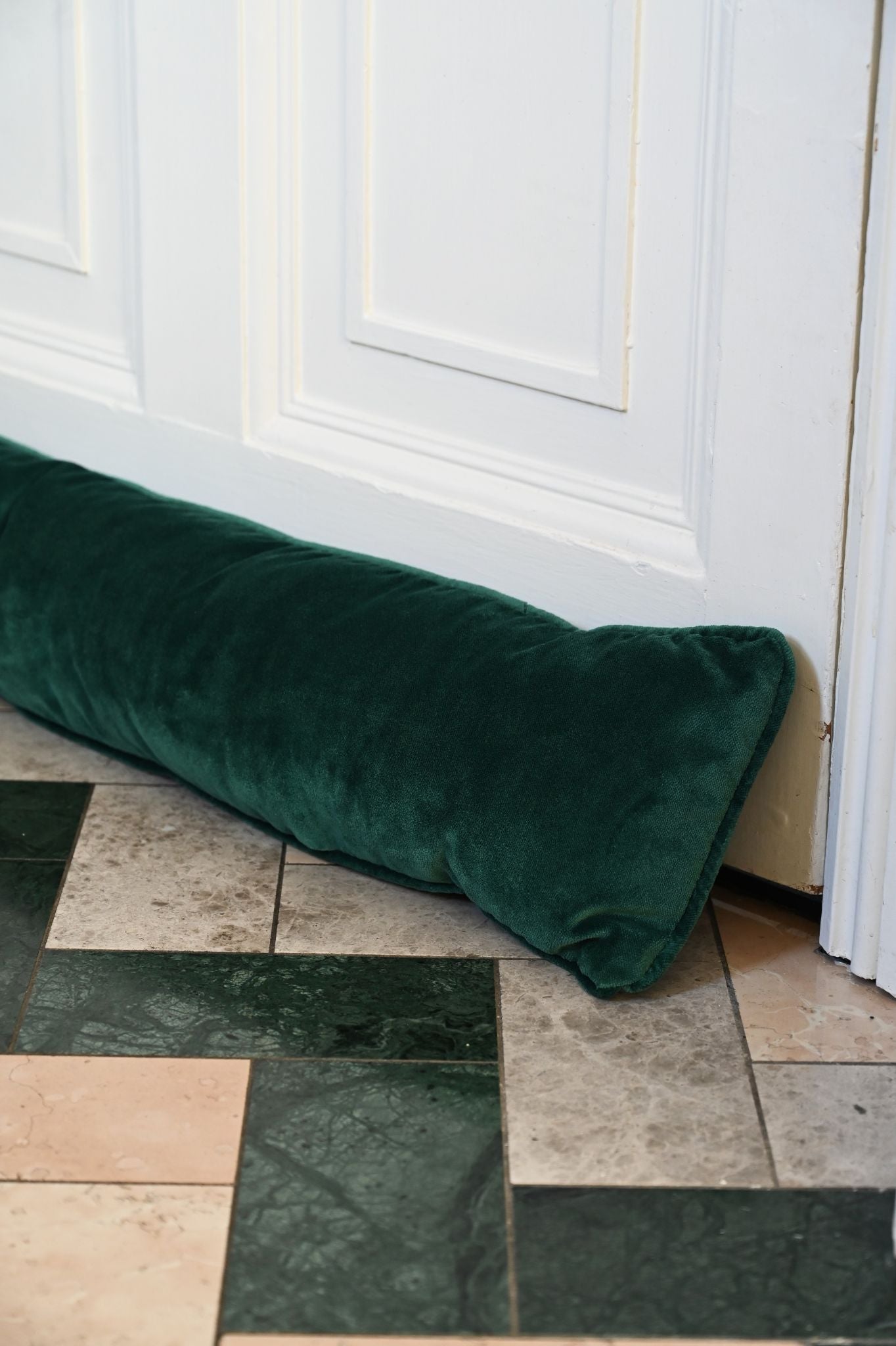 Handmade Winter Green Velvet Draught Excluder
