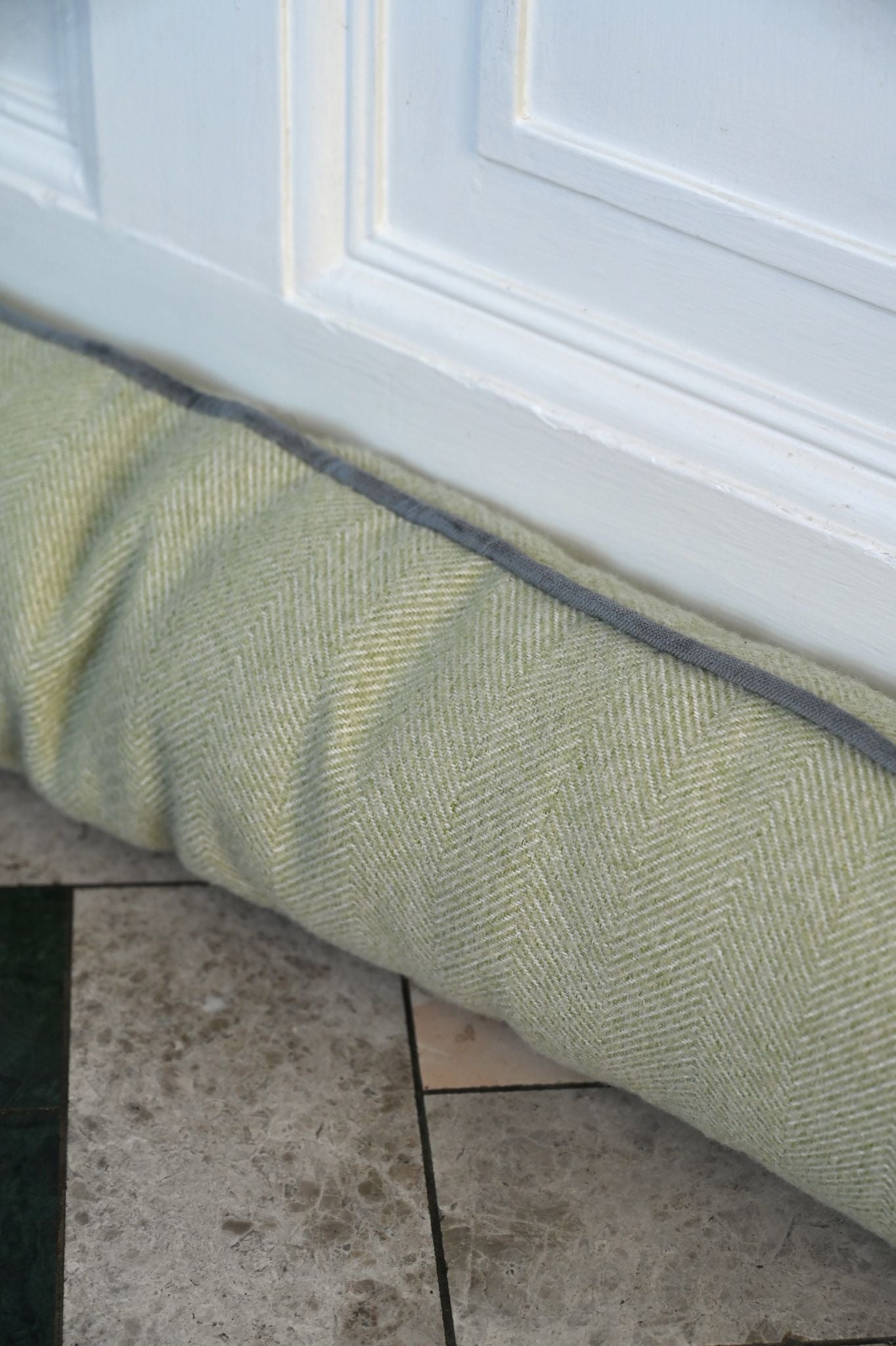 Handmade Sage Green Herringbone Draught Excluder