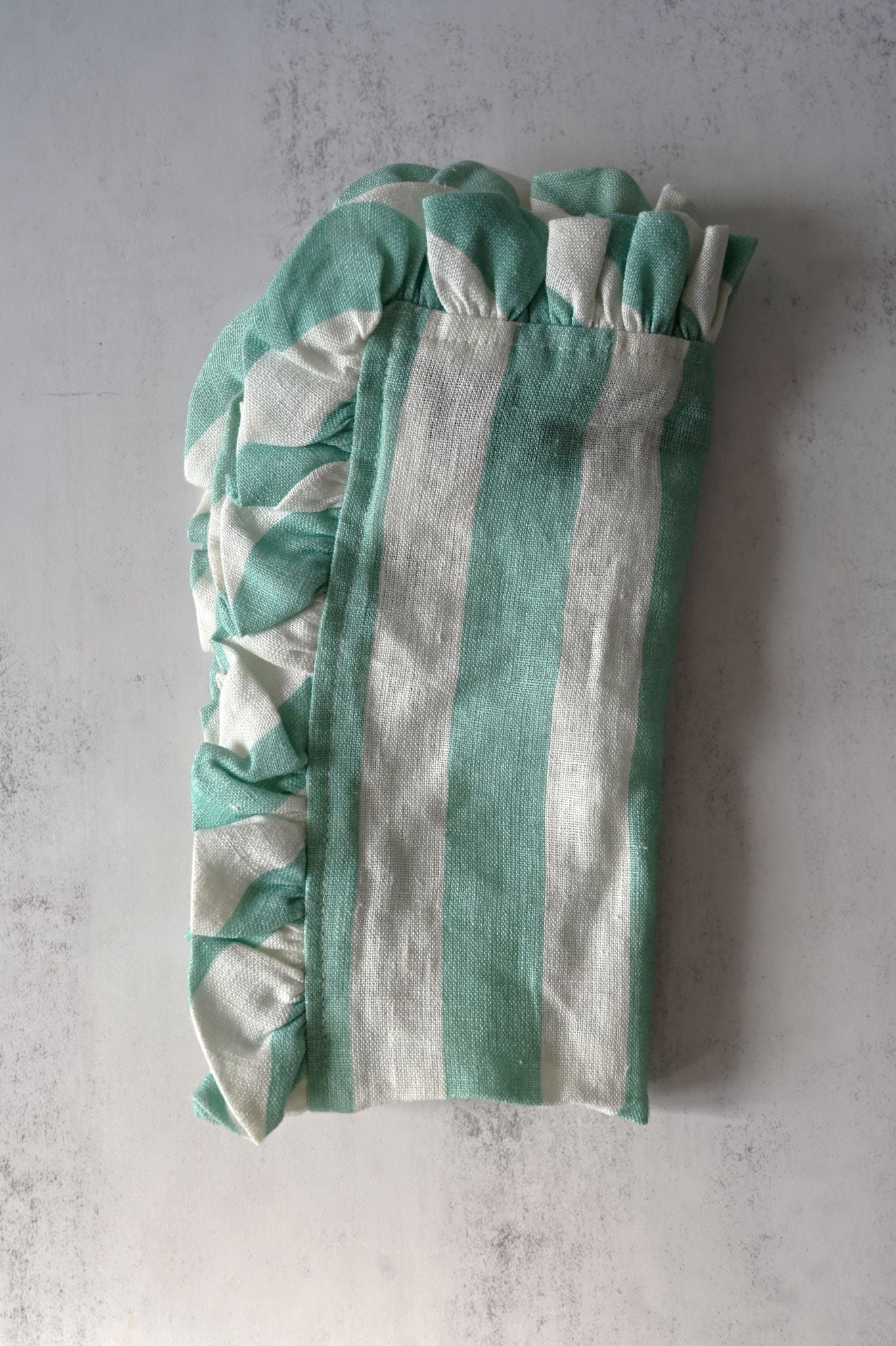 Green Striped Linen Ruffle Edge Napkin