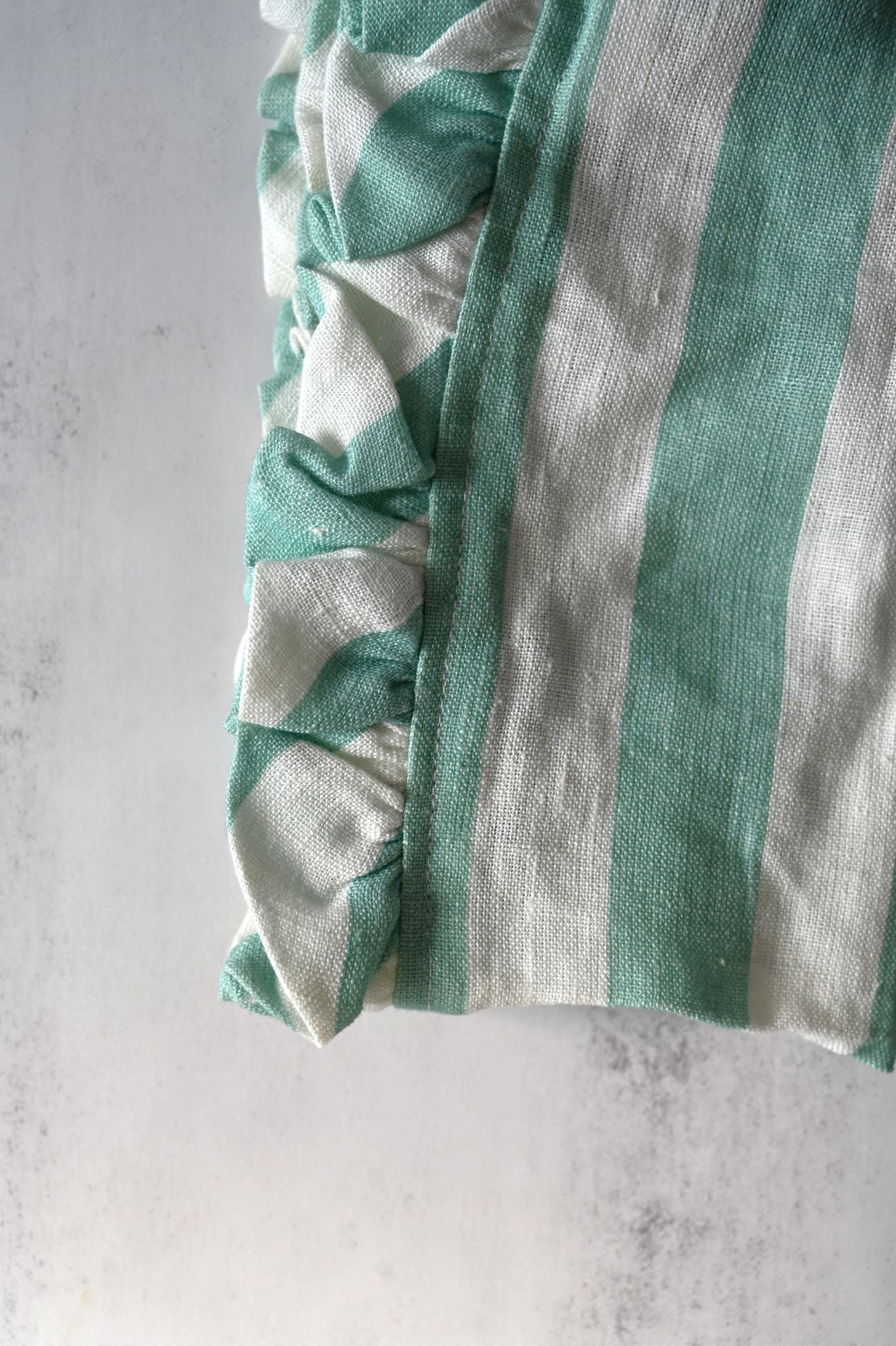 Green Striped Linen Ruffle Edge Napkin