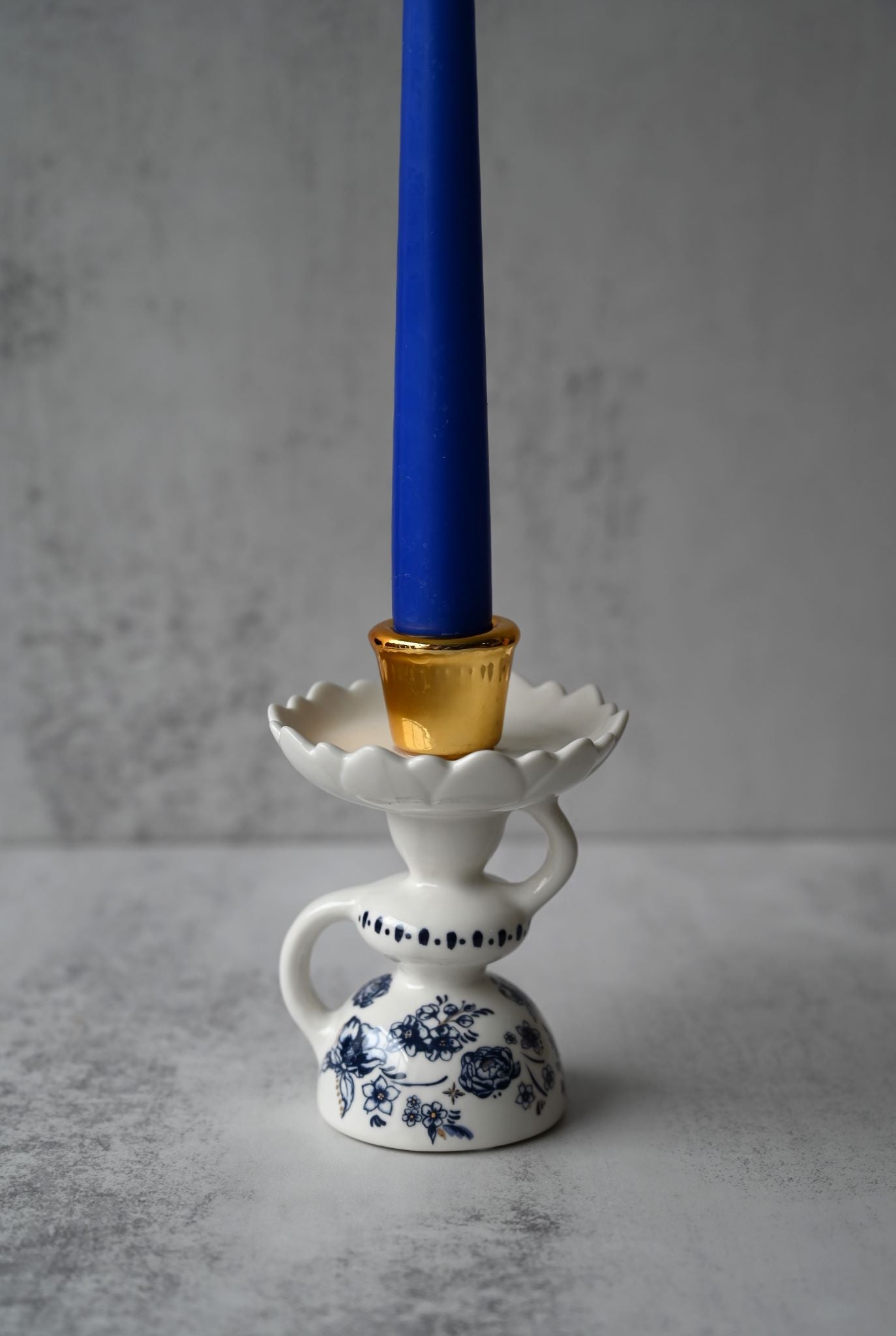 Blue Floral Porcelain Cup Candle Holder