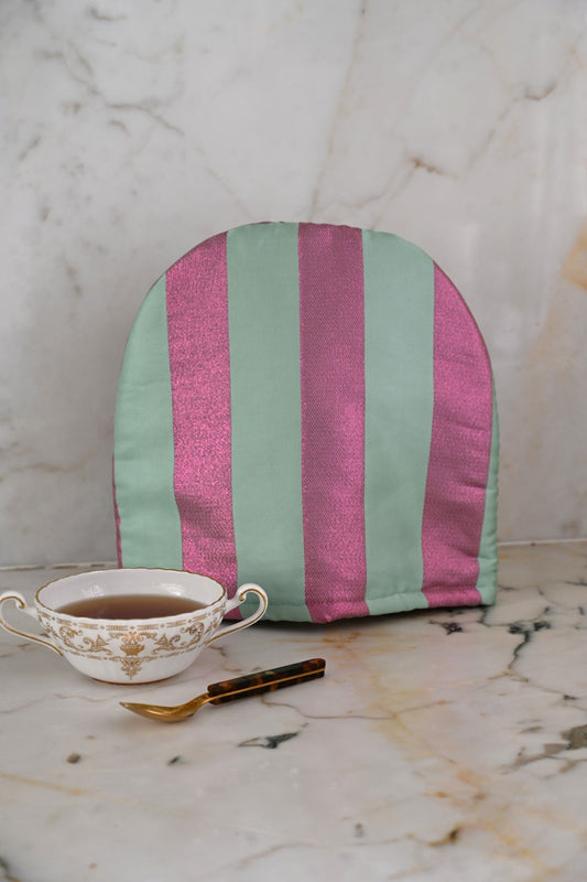 Mint and Pink Stripe Tea Cosy