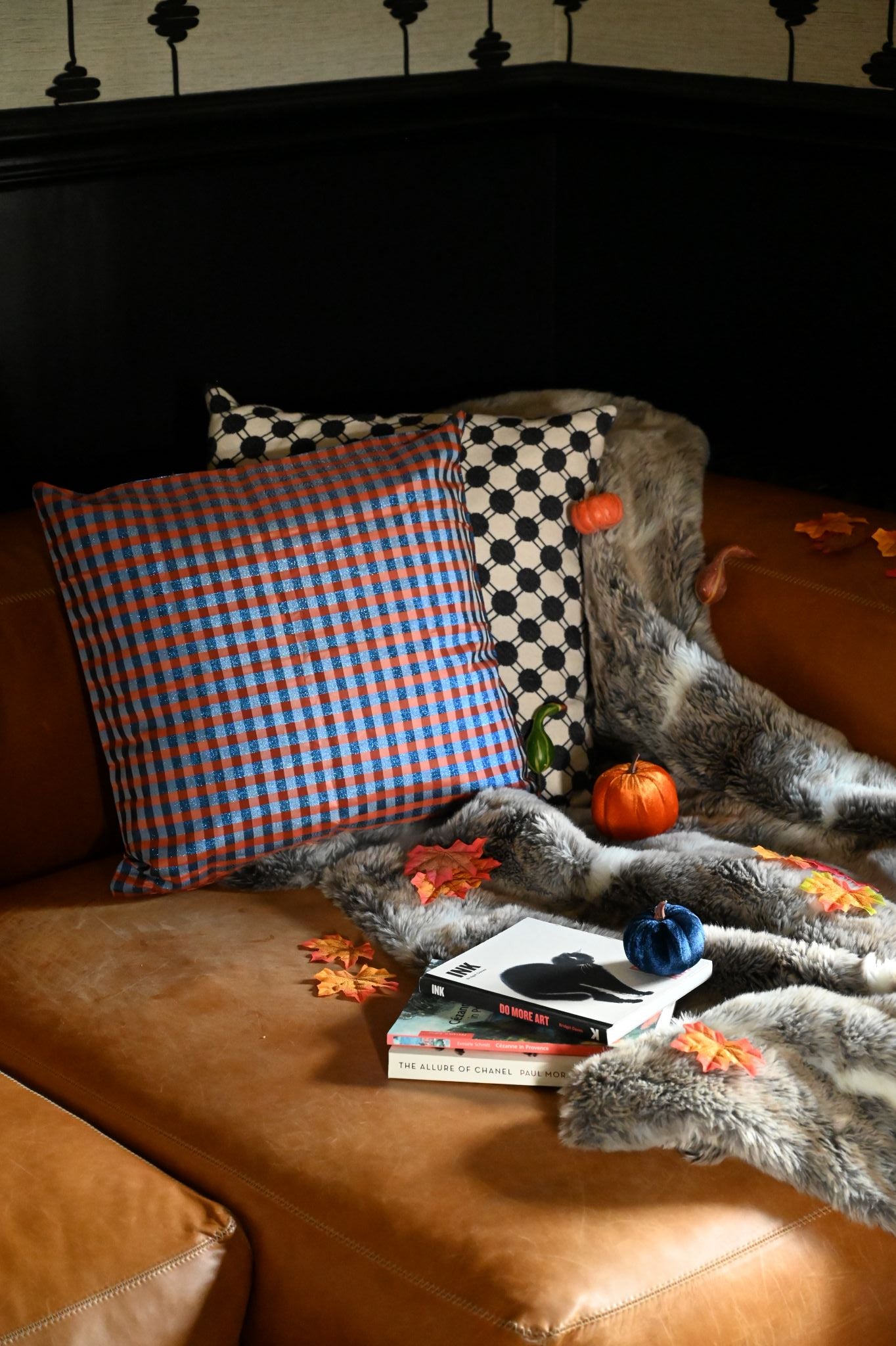 Navy and Orange Gingham Cushion Collection