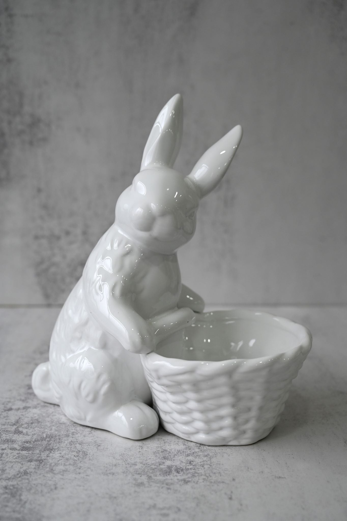 Large White Porcelain Easter Bunny Decoration - Sideways Facing