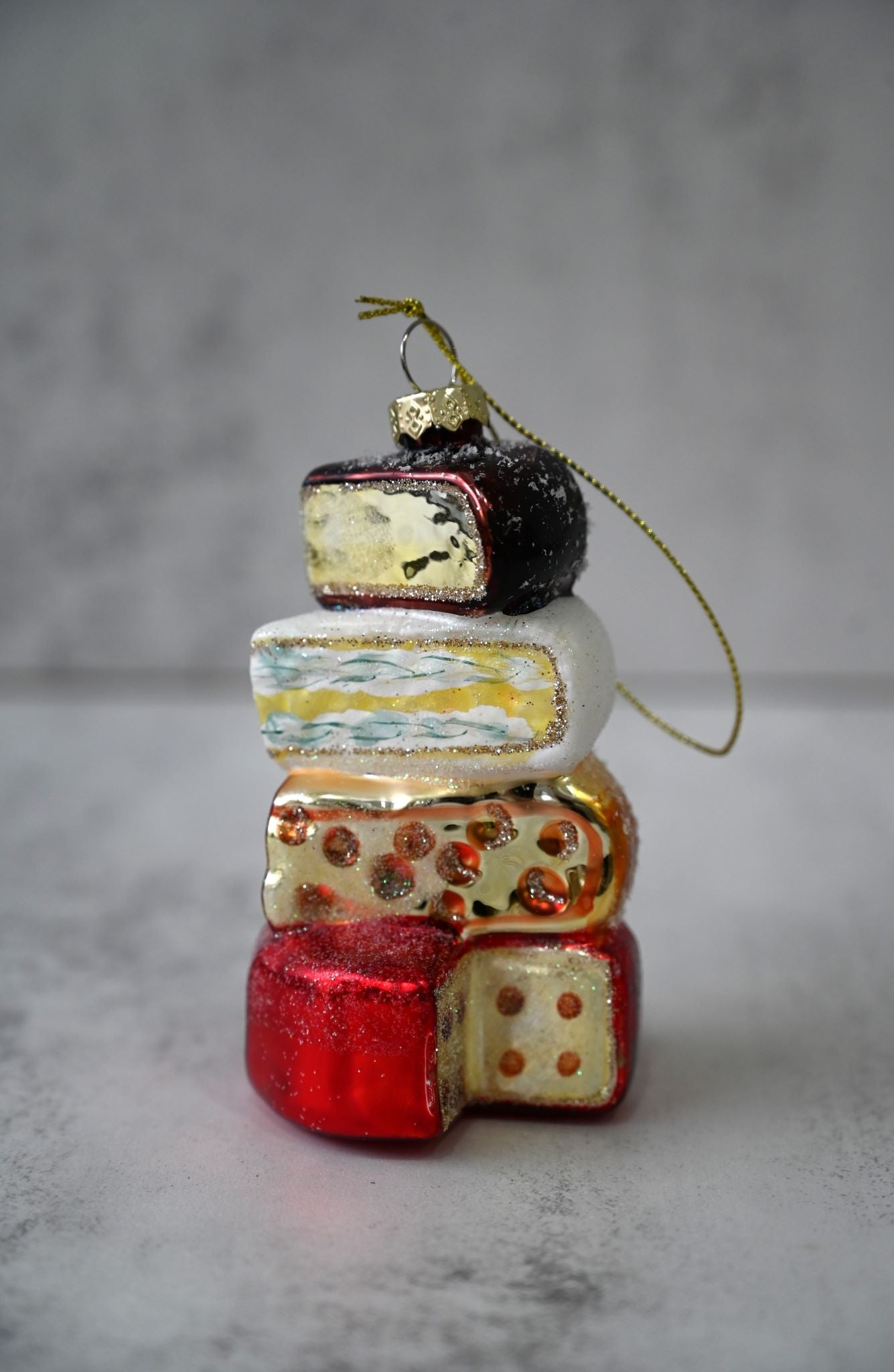 Glittering Glass Cheese Stack Christmas Ornament
