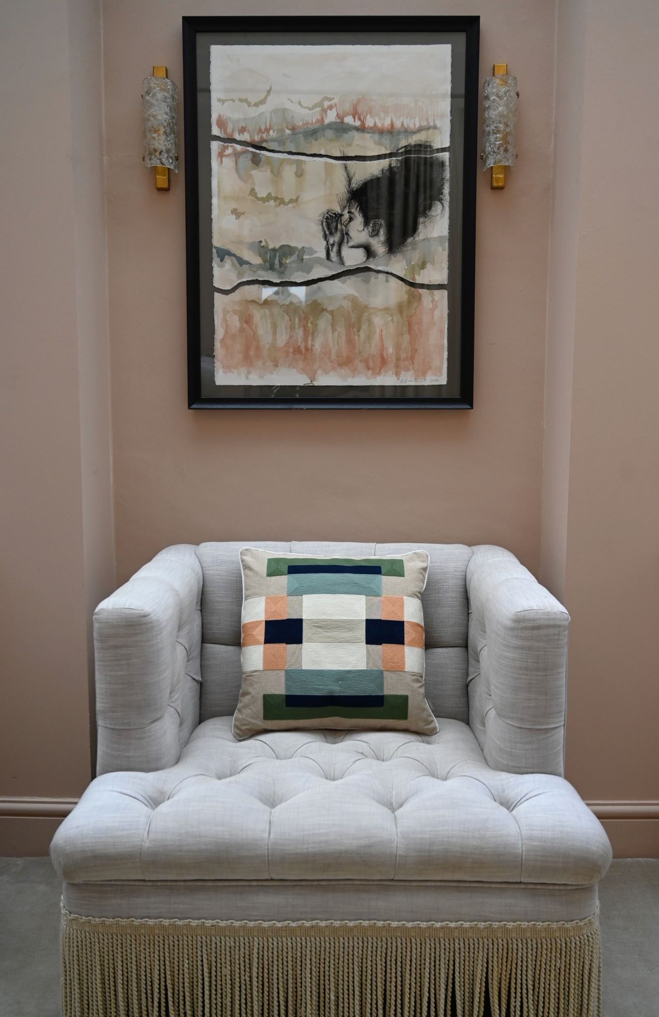 Square Geometric Embroidered Cushion