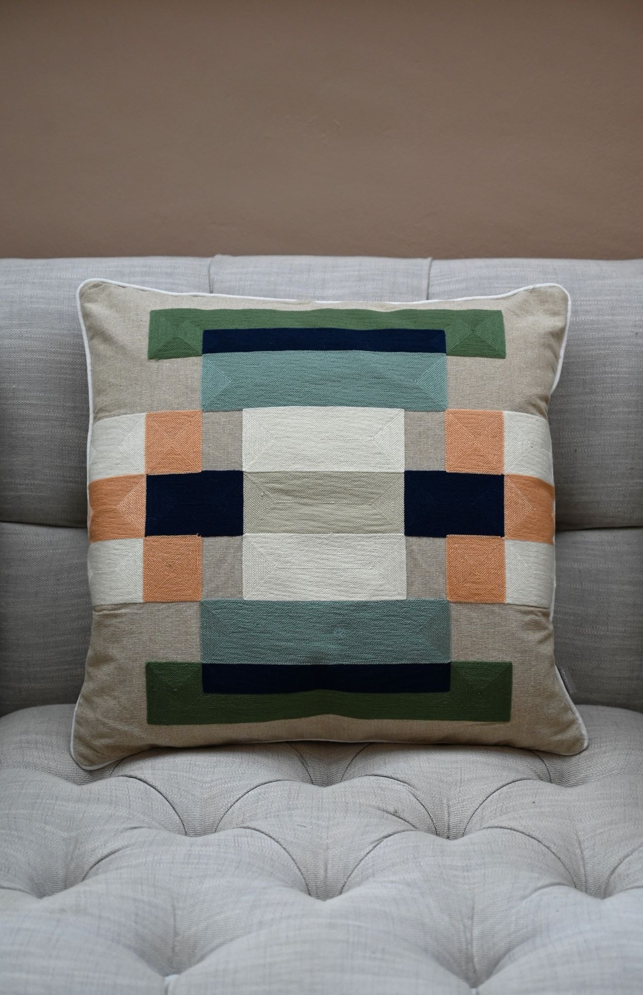 Square Geometric Embroidered Cushion