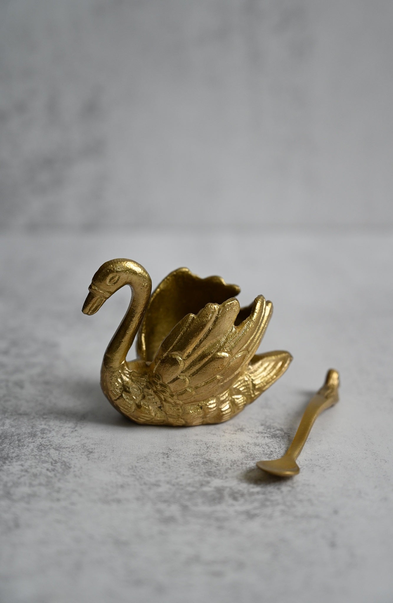 Brass Swan Salt Cellar with Spoon