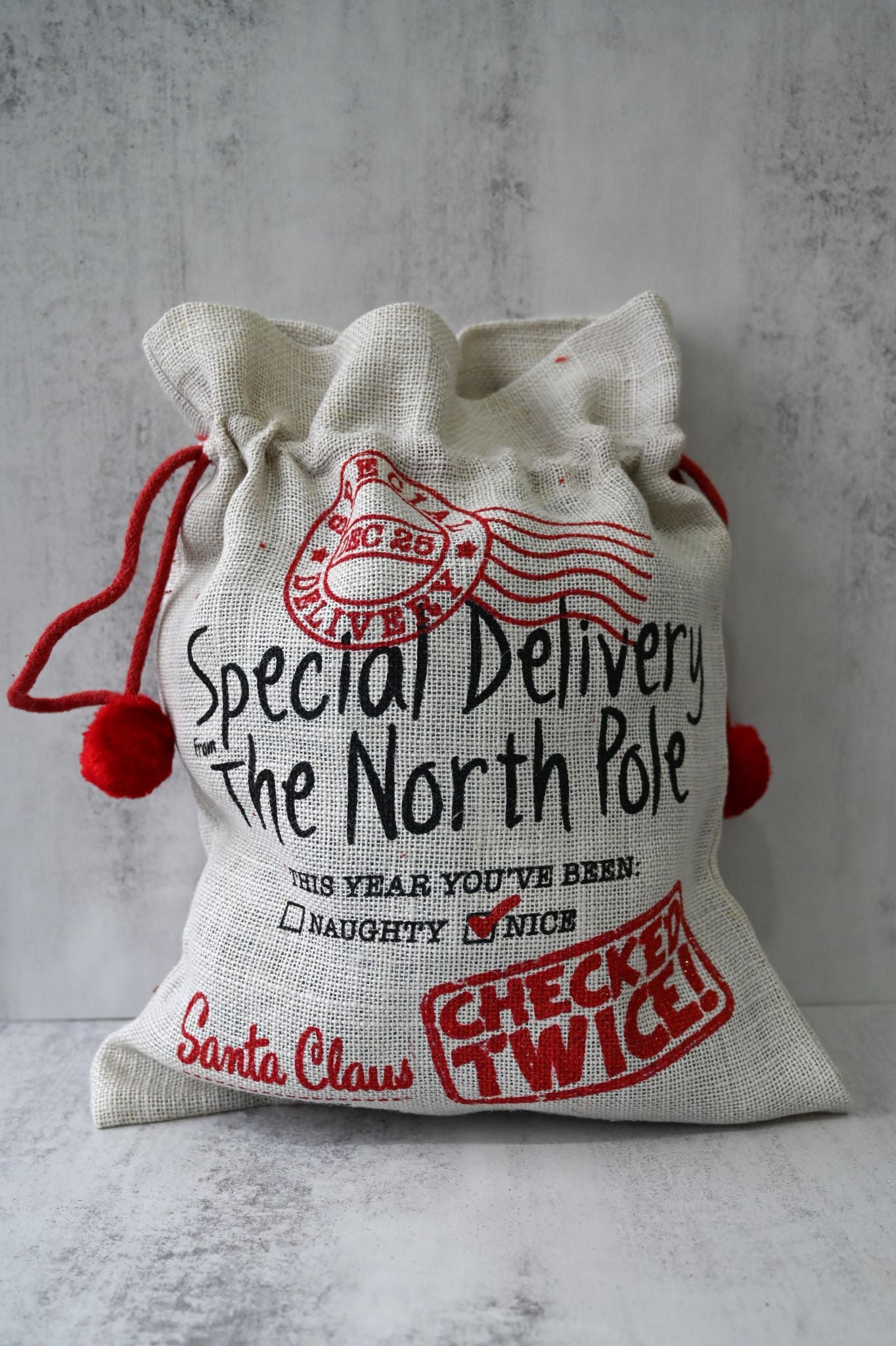 Sac de Noël en jute à livraison spéciale