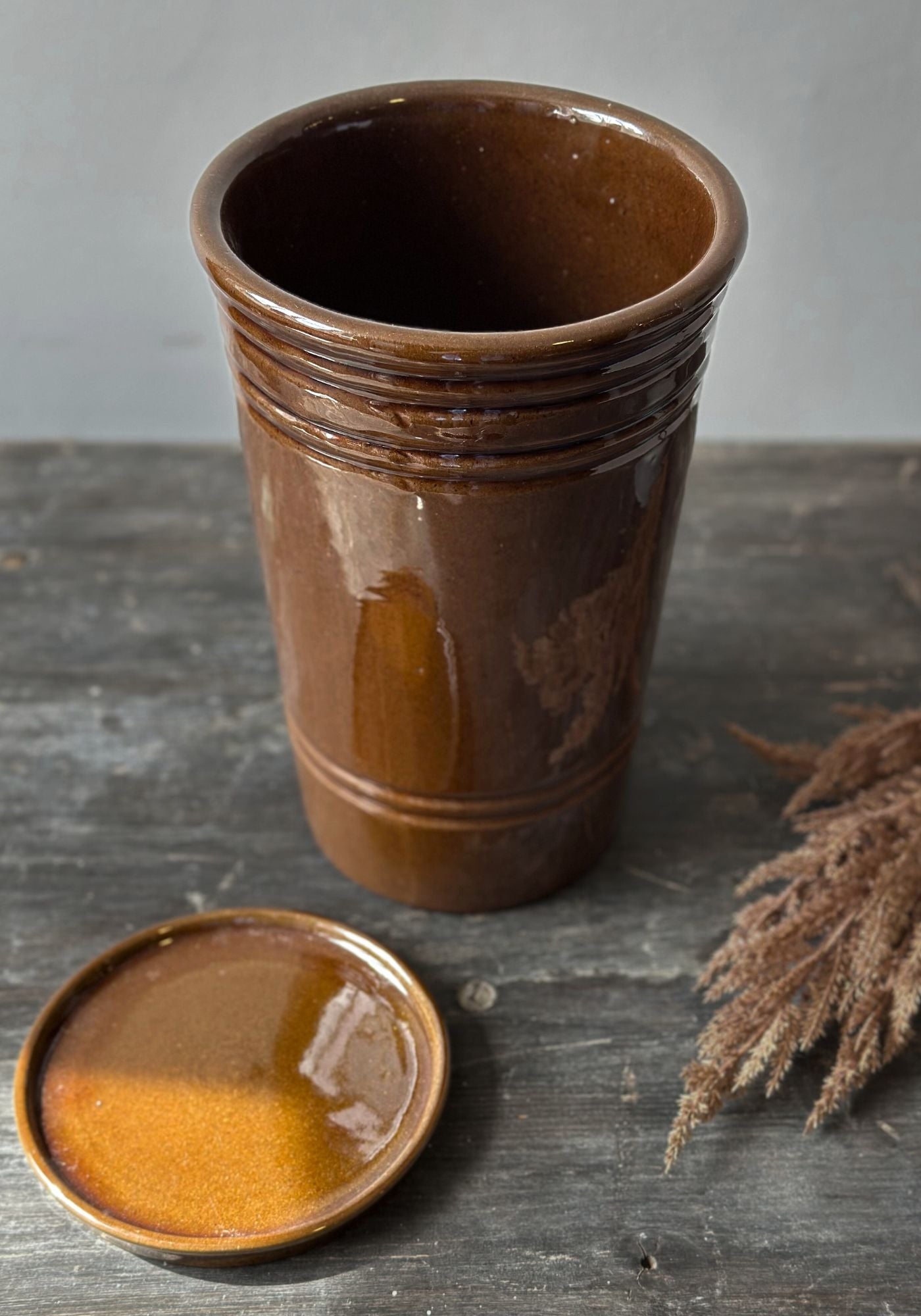 mustard ceramic plant pot Tapered Brown Ceramic Plant Pot with Matching Base