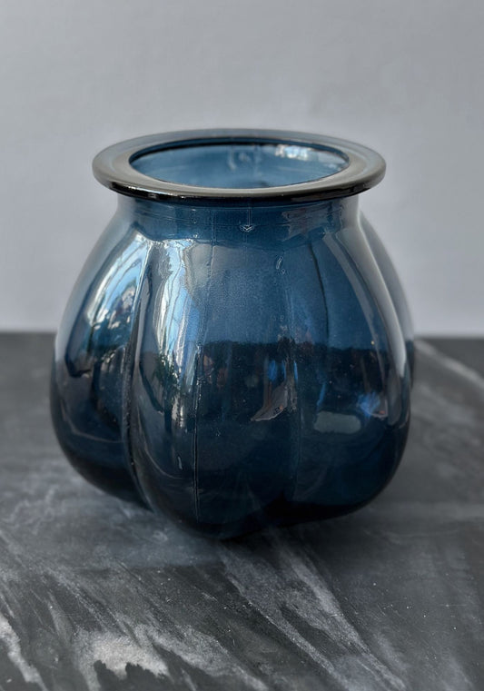 Blue Recycled Glass Pumpkin Vase