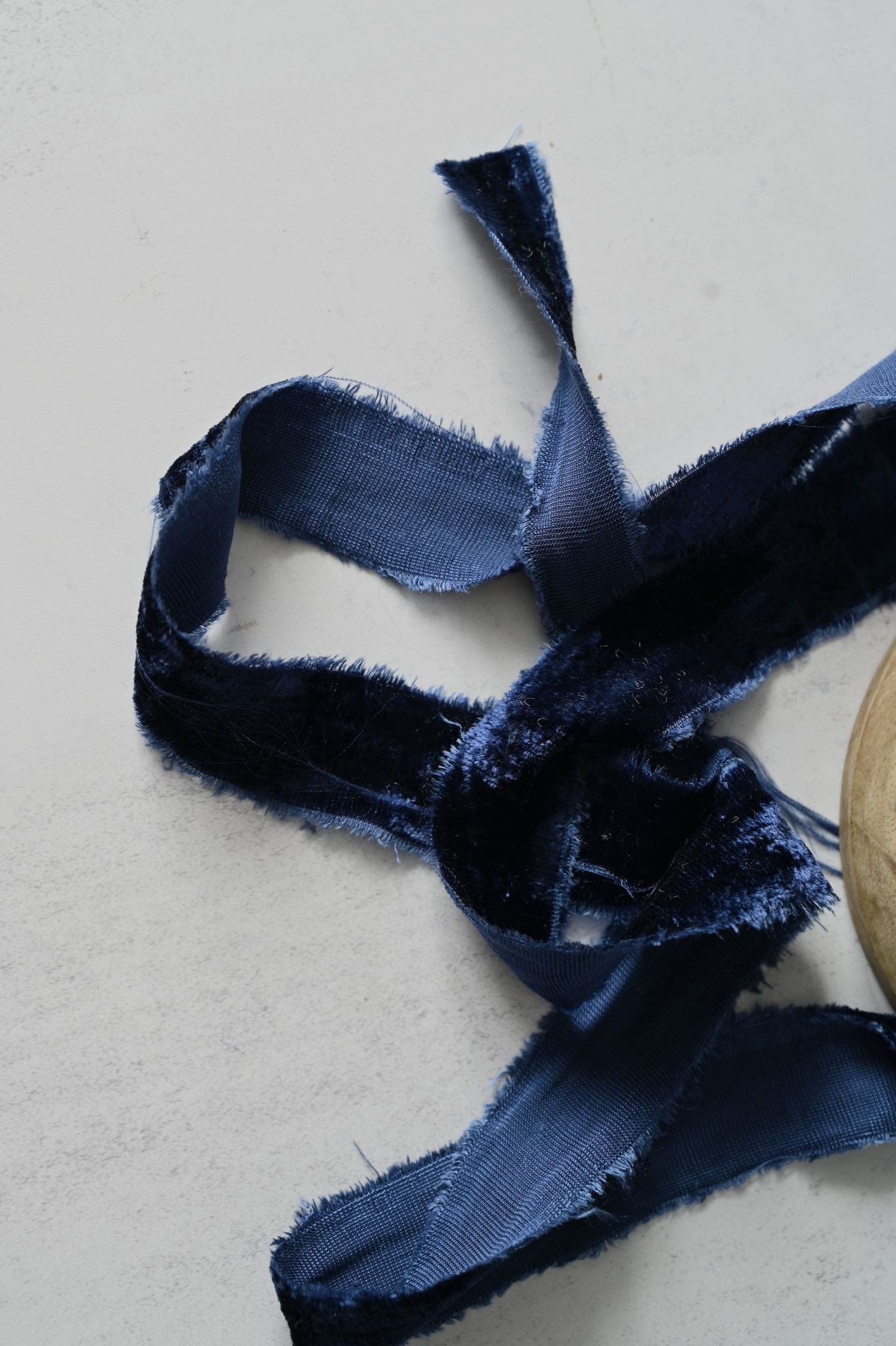 Navy Blue Frayed Velvet Ribbon - by the metre