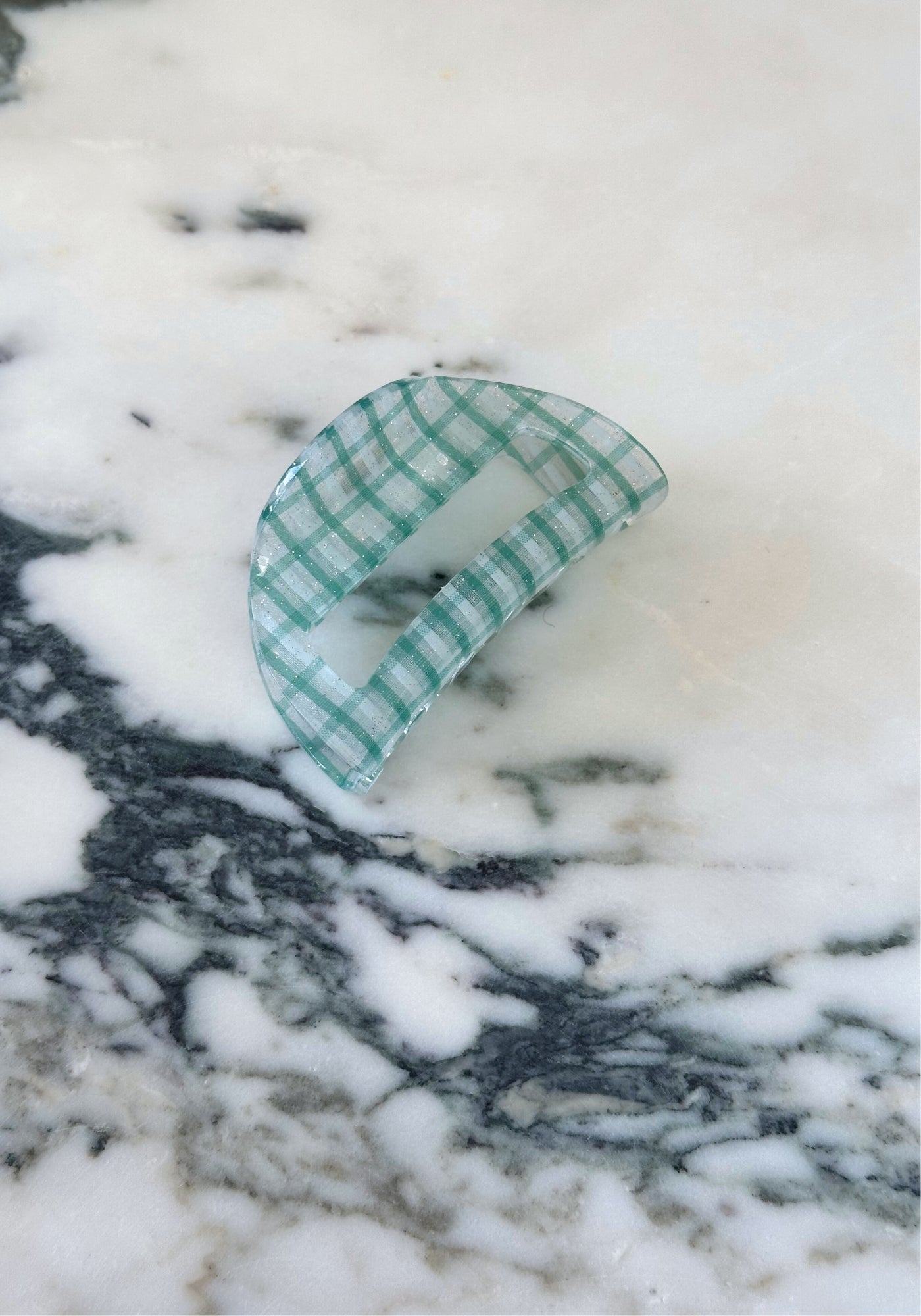 Blue Plaid Curved Hair Claw