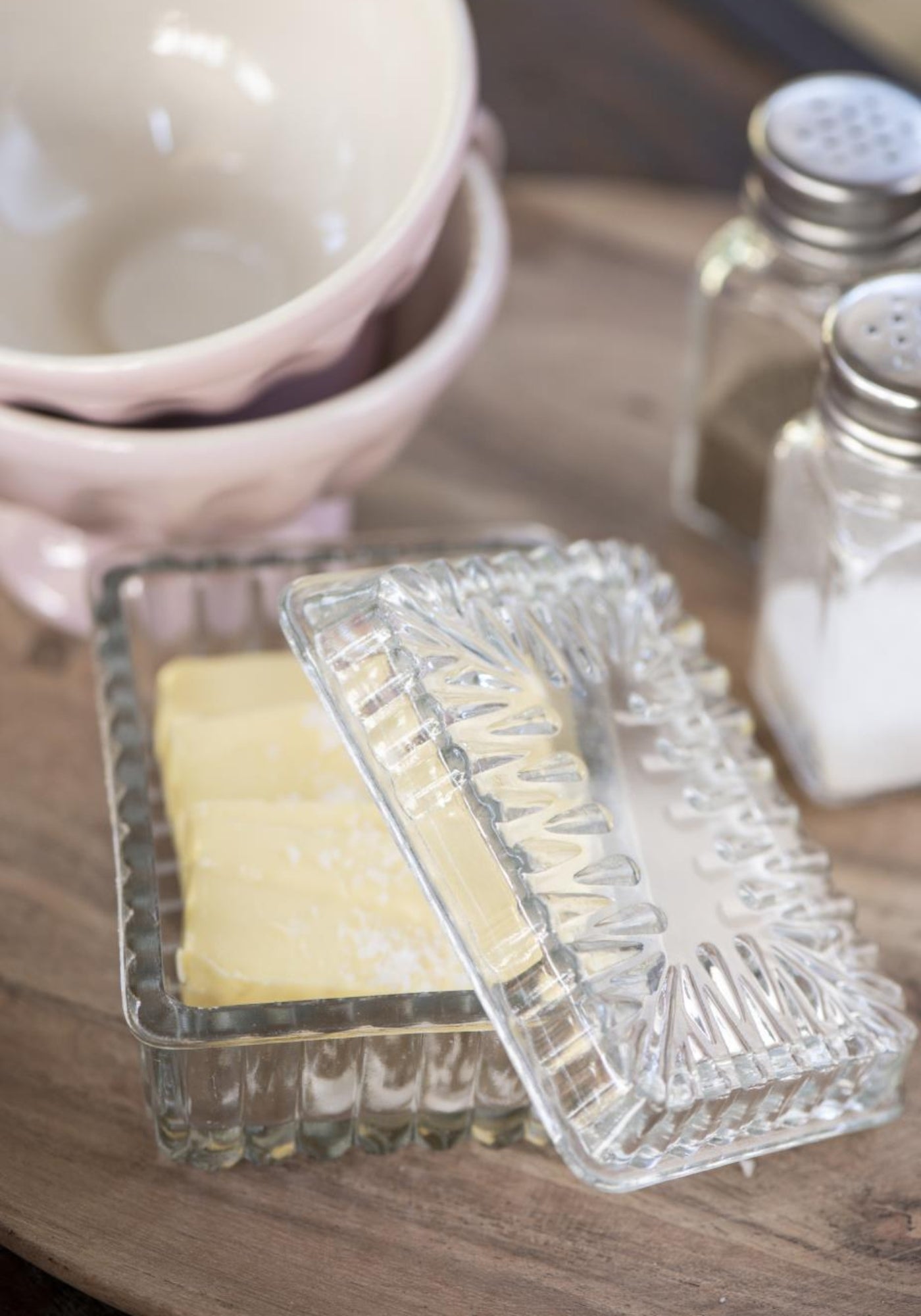 Butterdose aus Glas