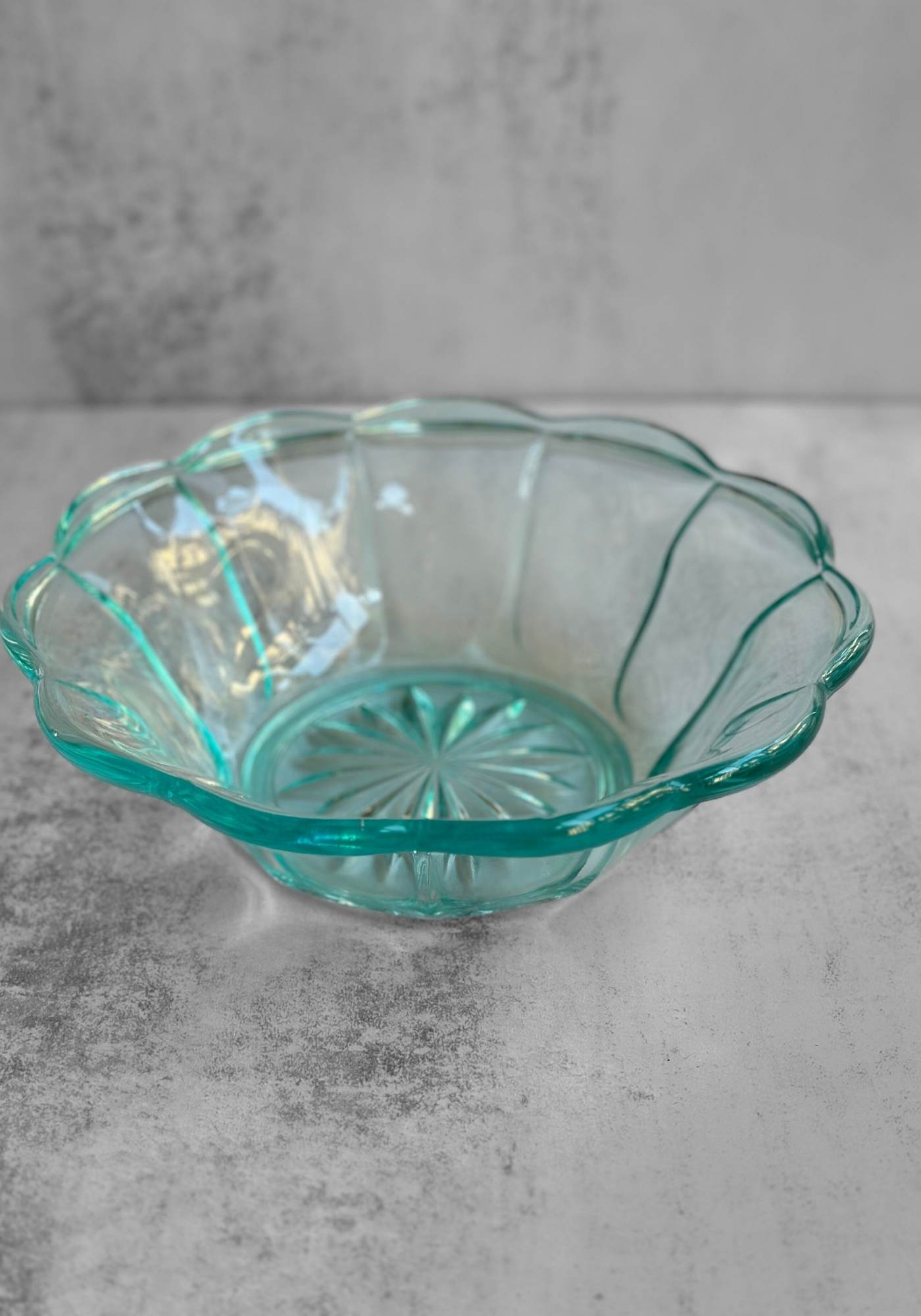 Set of Seven Ice Blue Glass Scallop Dessert Bowl Set