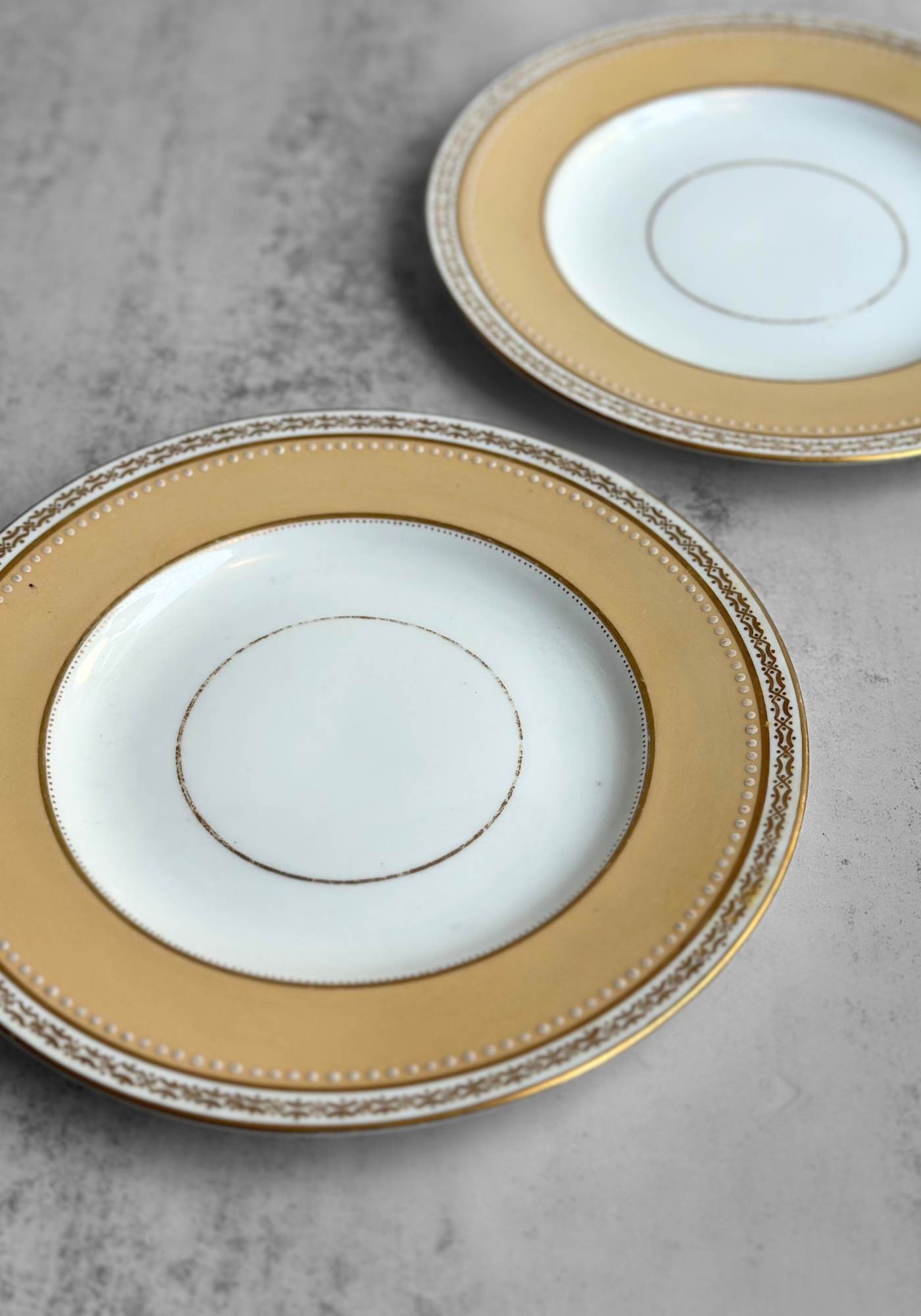 Set of Two Gold and Vanilla Cake Plates