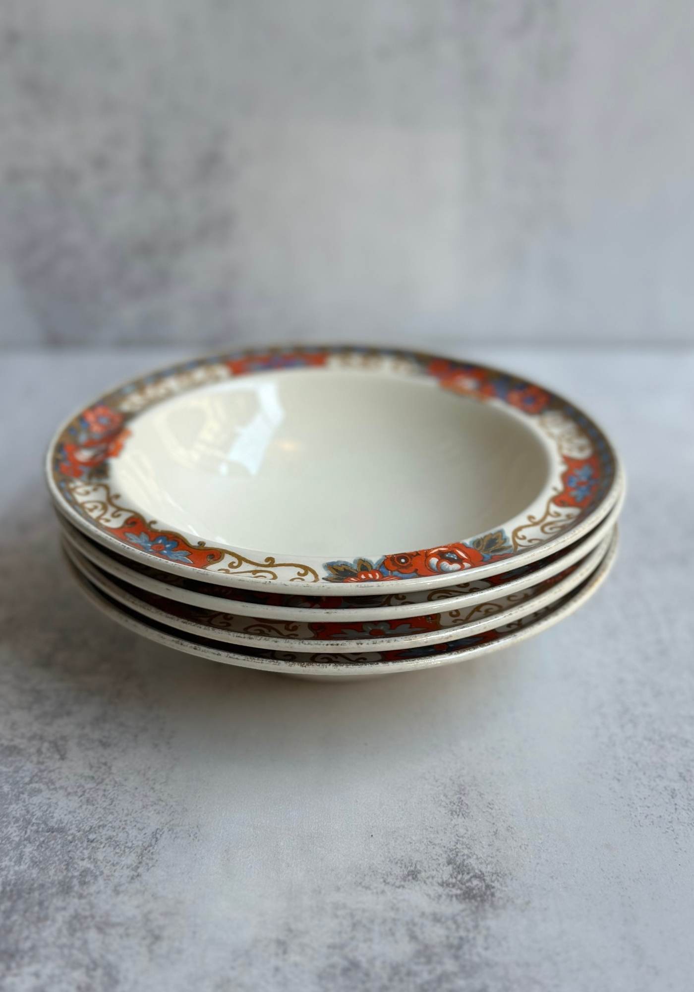 Set of Four Orange Poppy Floral Plates