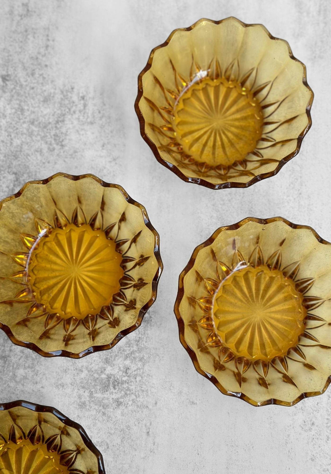 Set of Four Mustard Yellow Glass Dessert Bowls