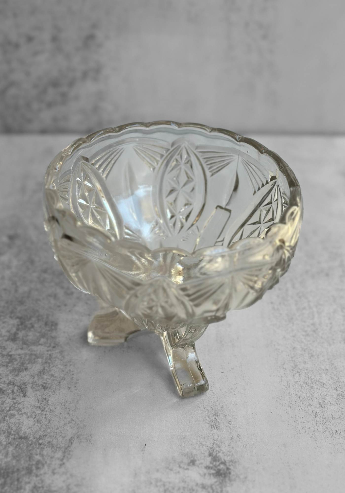 Vintage Clear Pressed Glass Footed Sweetie Bowl